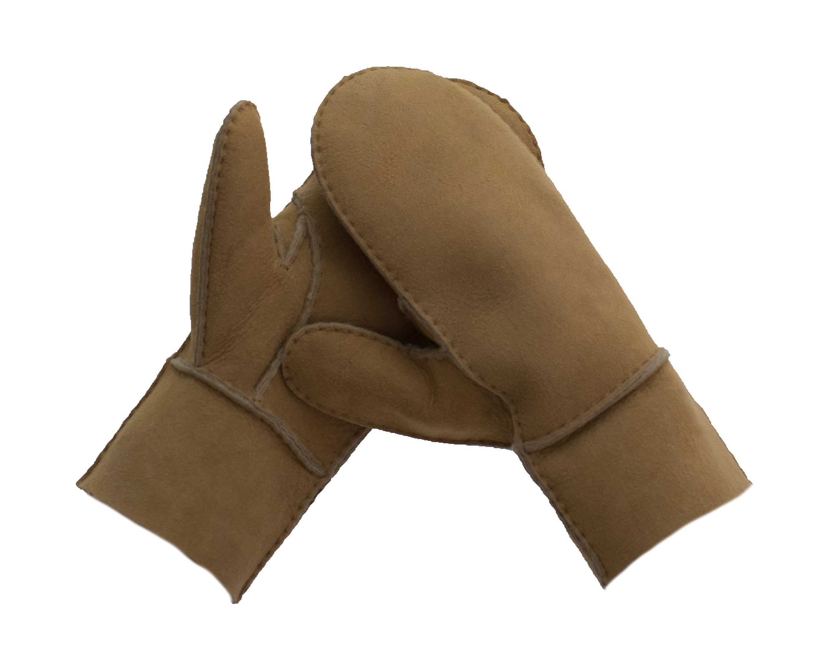 Reissner Lammfelle Lederhandschuhe Fäustlinge Faust Handschuhe Lammfell mit Veloursleder (2-St) mit umgeschlagbarem Rand