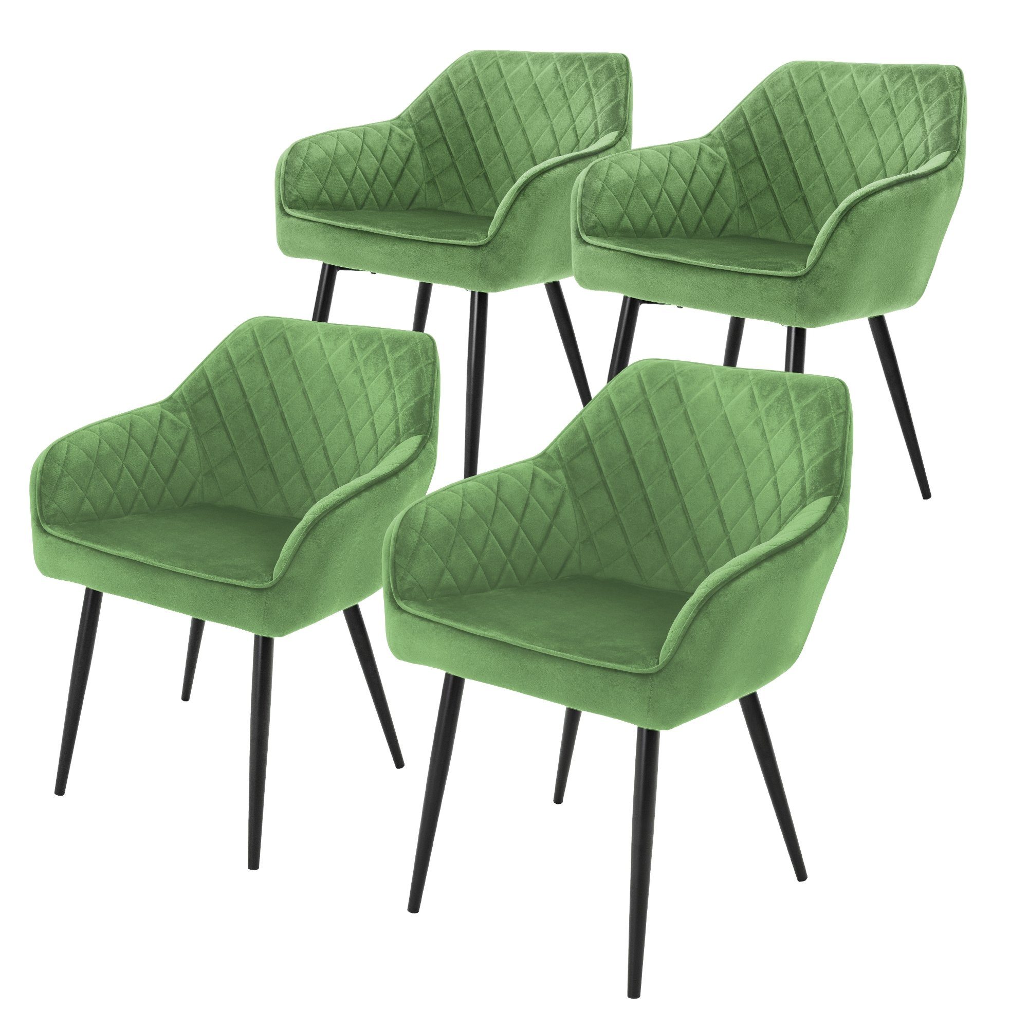Metallbeinen 4er Ergonomisch Rücken- mit Set 4er Armlehne Stuhl Esszimmerstühle Grün Samtbezug & mit (4er Set Set), ML-DESIGN Grün Samtbezug mit