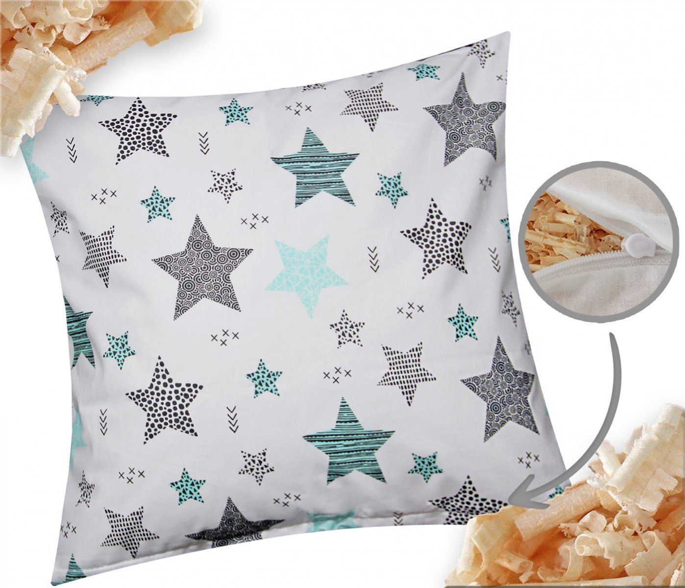 Heubergshop Zirbenkissen, 1-tlg., 40x40cm Gefüllt mit Zirben Zirbenspäne Duftkissen Sterne (Zirbe-560/1)