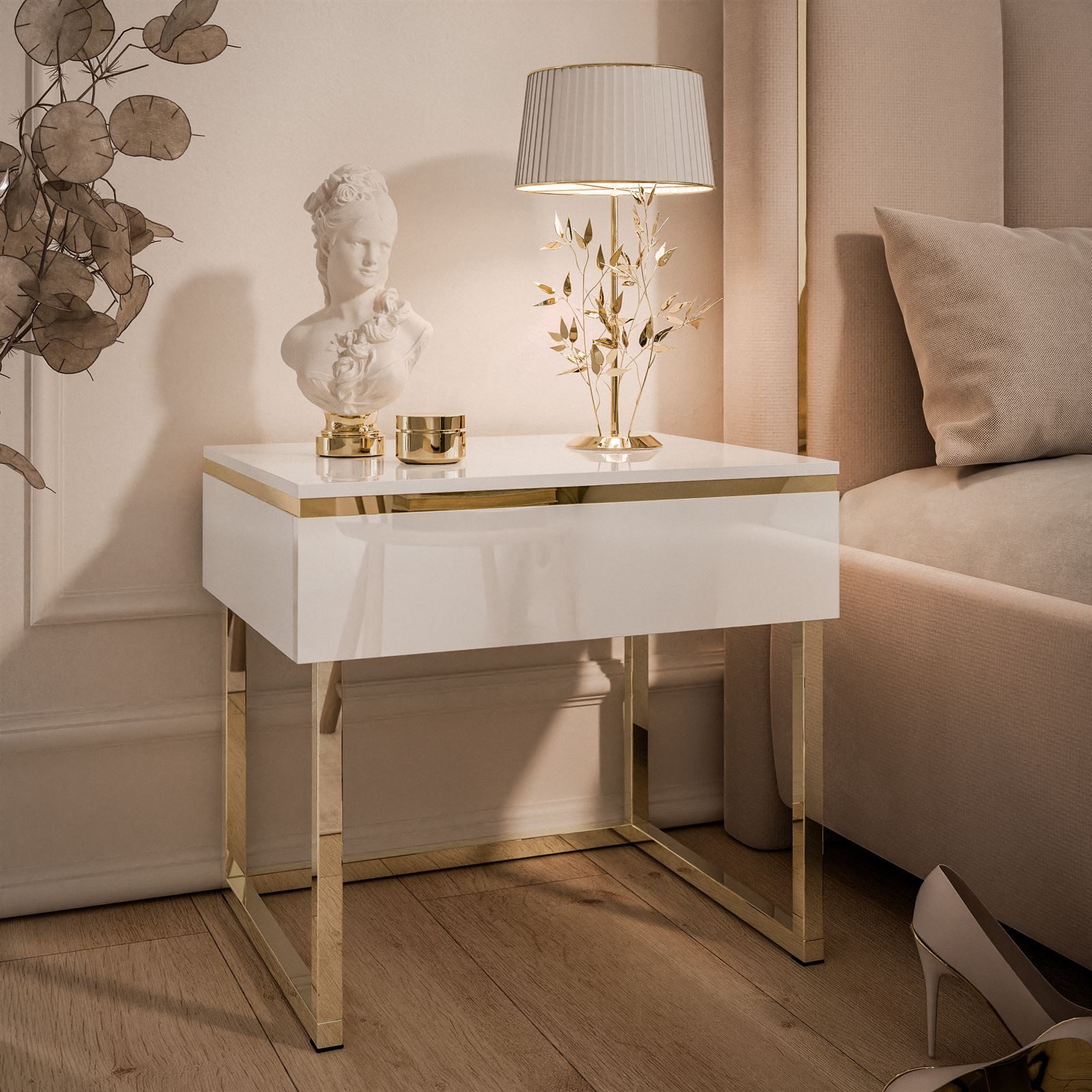 Lookway Nachttisch AURORA mit goldenem Gestell (x Nachttisch), Breite: 48 c günstig online kaufen