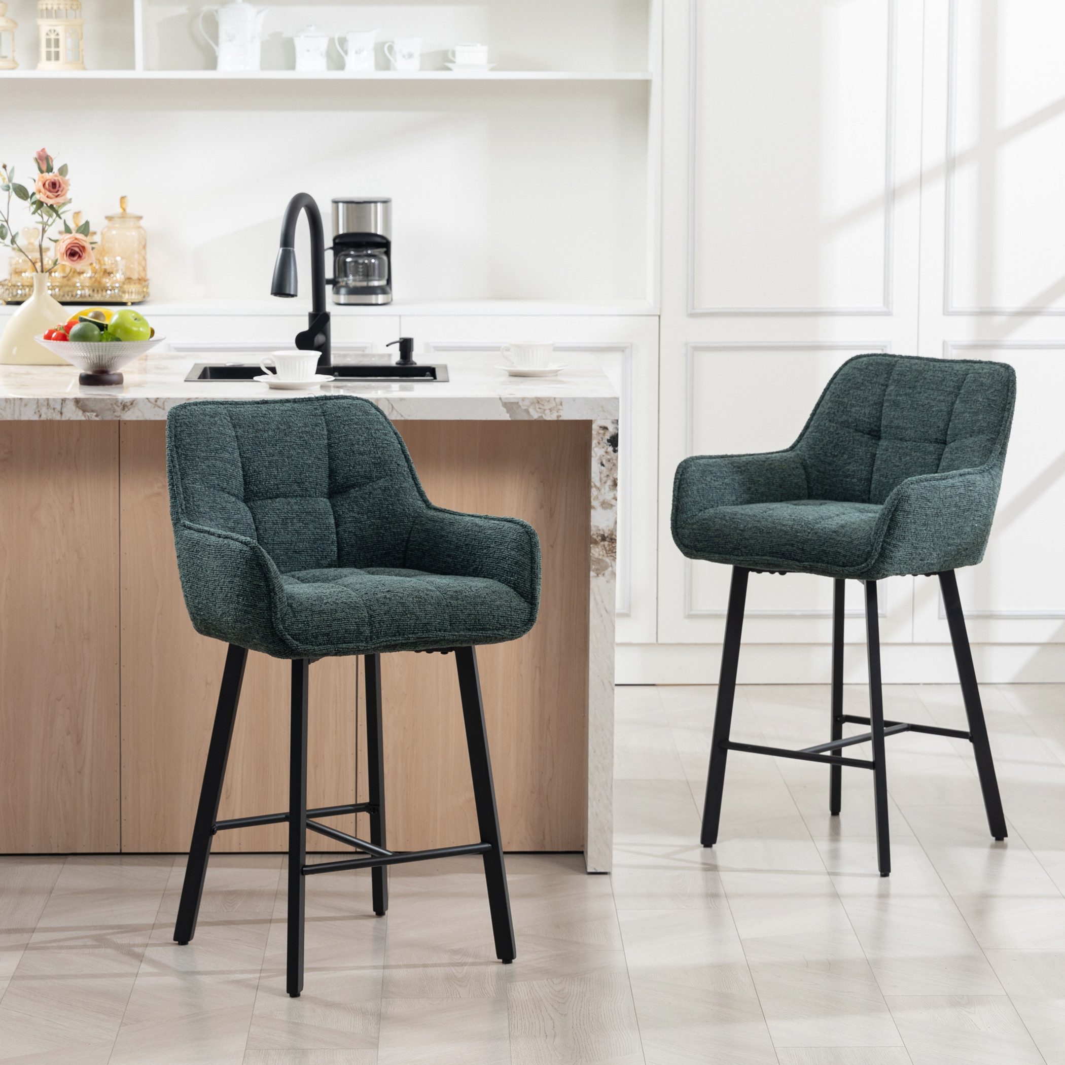 BRTHORY Barhocker 2er Set, höhenverstellbare Küchenhocker mit Rückenlehne (2 St), Fußstütze und Metallgestell, 54x57x91cm