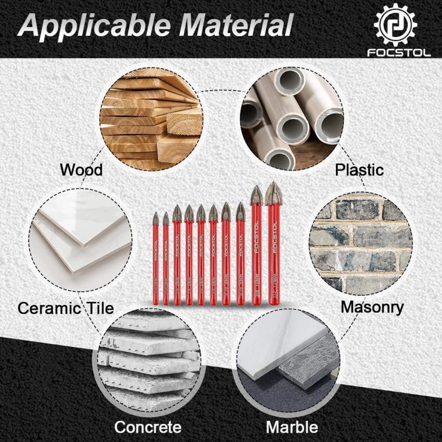 LuxusKollektion Fliesenbohrer Fliesenbohrer Set Hartmetallbohrer 5*2 6*4 8*2 10 12mm Rundschaft