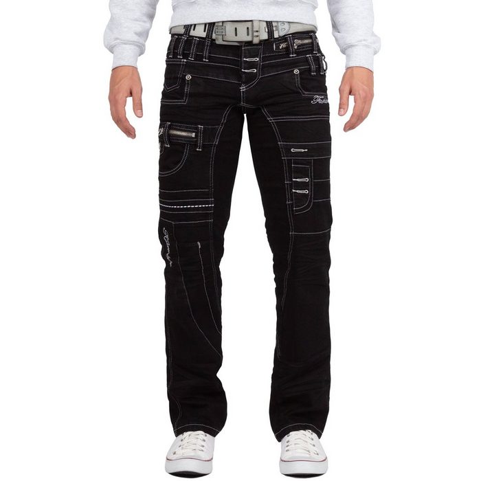 Kosmo Lupo 5-Pocket-Jeans Herren Hose BA-KM020-1 mit aufgesetzten Applikationen