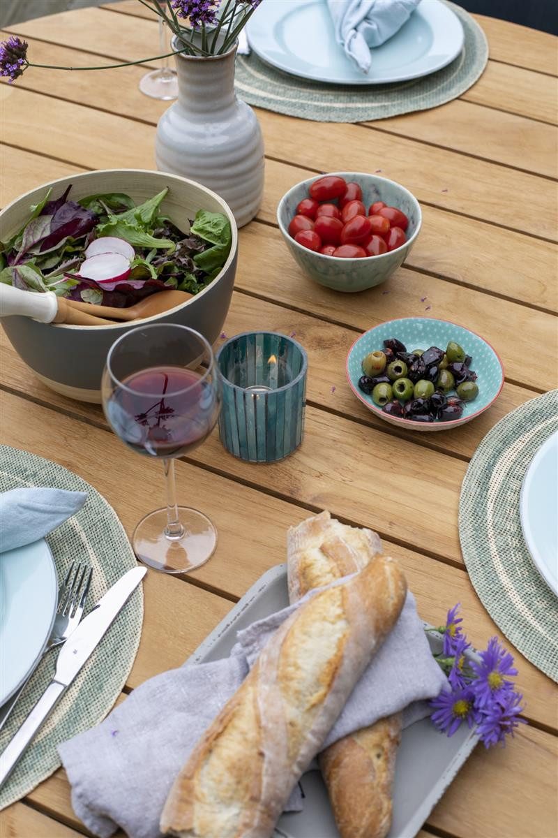 deVries Gartentisch Teakholz-Gartentisch Vermont - ø 130 cm, robuste Teakholz-Tischplatte - stabiles Aluminium-Gestell