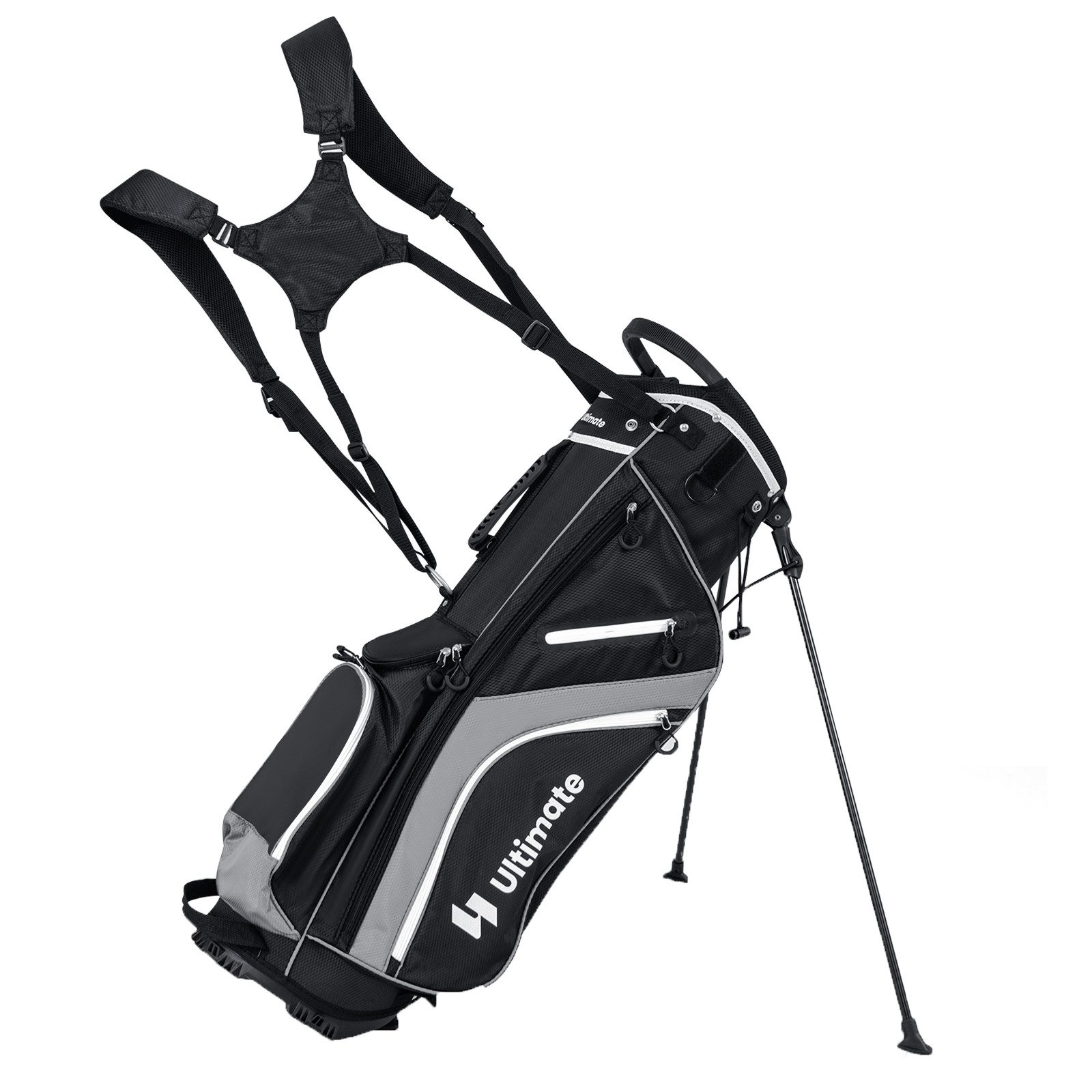 COSTWAY Golftrolley + Golfbag, Golf Standtasche mit 6 Taschen