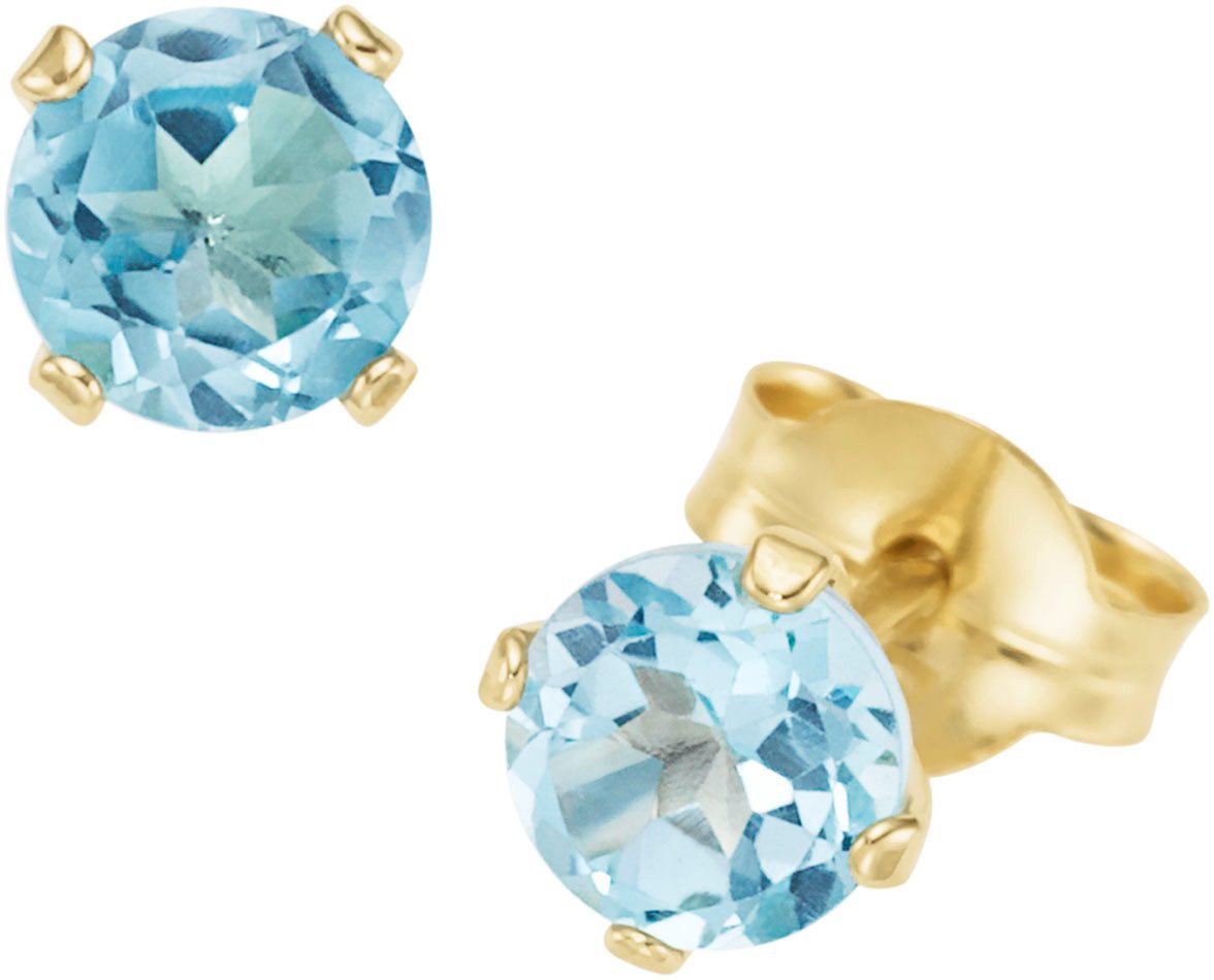 Firetti Paar Ohrstecker Schmuck Geschenk Gold 375 Ohrschmuck Ohrringe Edelstein Krappenfassung, mit Blautopas, Citrin oder Peridot