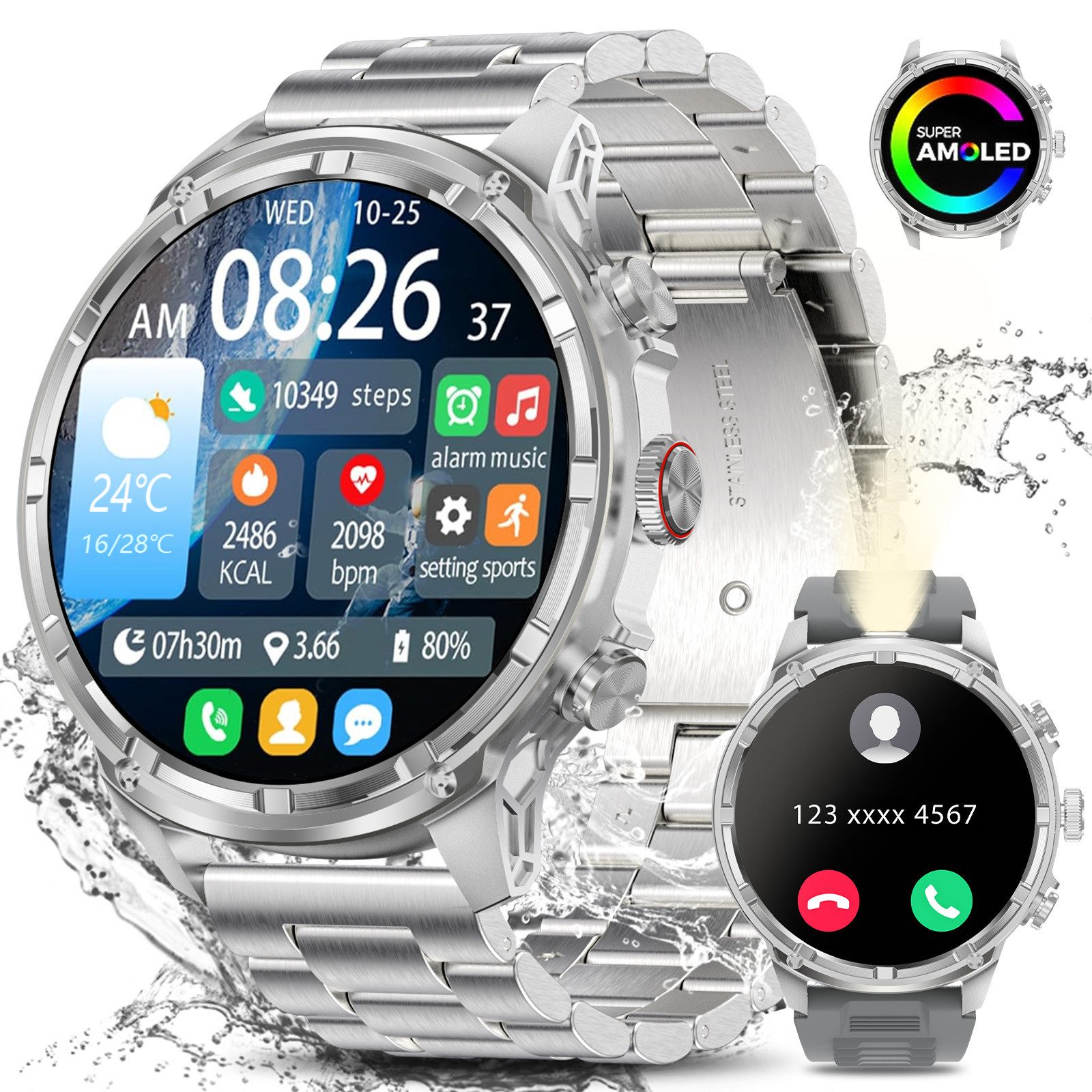 SWGOTA 2026 Neue Smartwatch Herren Militär mit 1000mAh,Herzfrequenz,Blutdruck Smartwatch (3,63 cm/1,85 Zoll), Das perfekte Geschenk für Männer, 1,85“ Display Sportuhr Herren mit 100+ Sportmodi,Schlafüberwachung