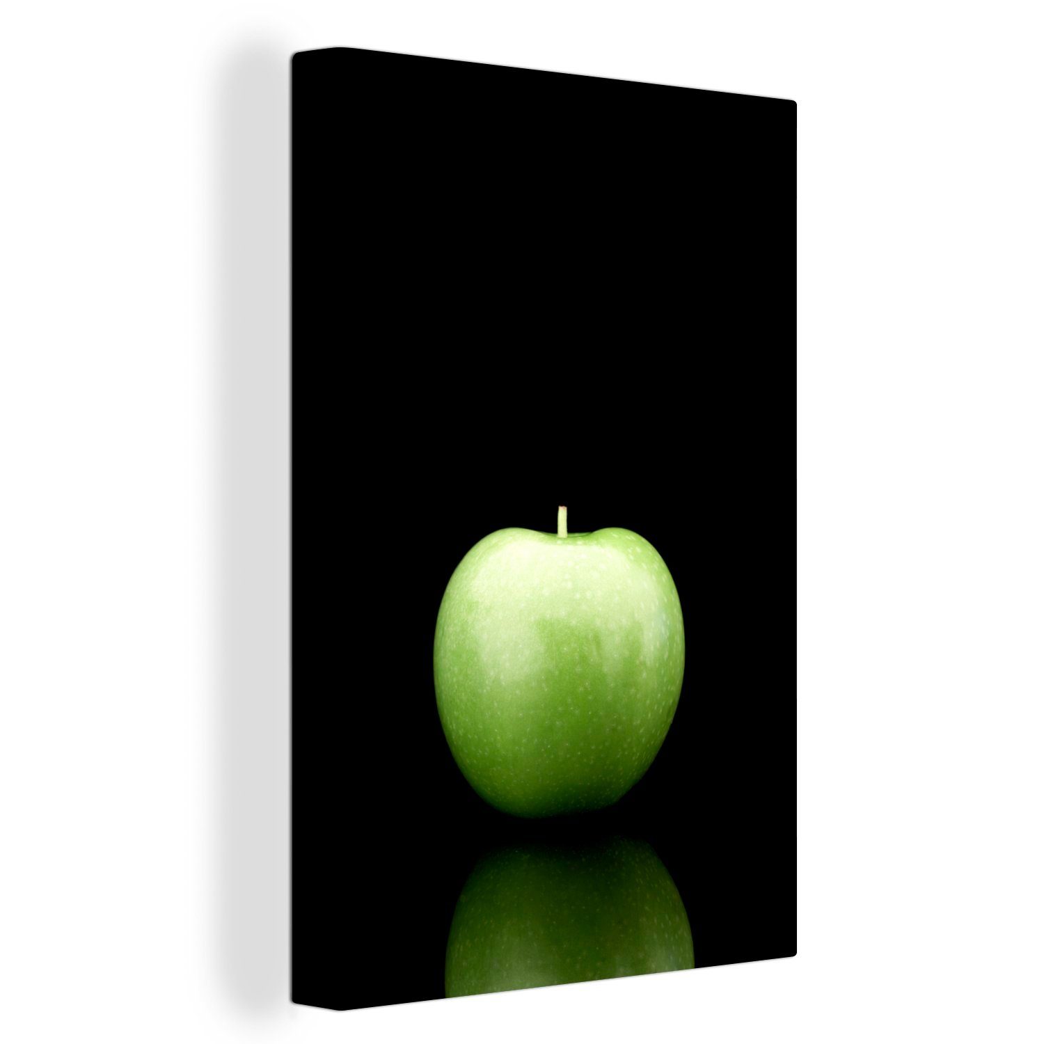 OneMillionCanvasses® Leinwandbild Granny Smith auf schwarzem Hintergrund, (1 St), Leinwandbild fertig bespannt inkl. Zackenaufhänger, Gemälde, 20x30 cm