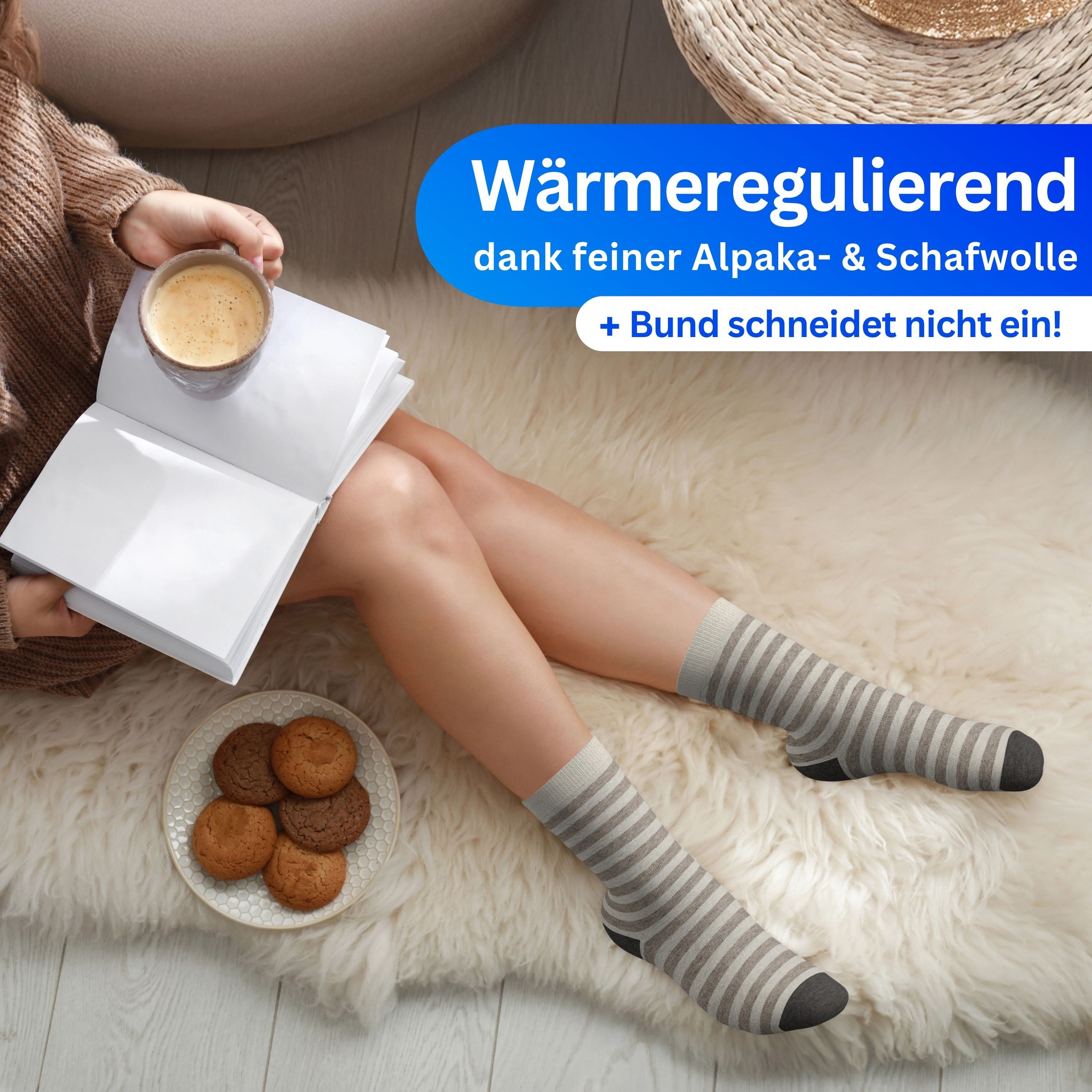 MEDOLY Thermosocken mit Alpaka- & Schafwolle (4 Paar) Wintersocken warme Wollsocken
