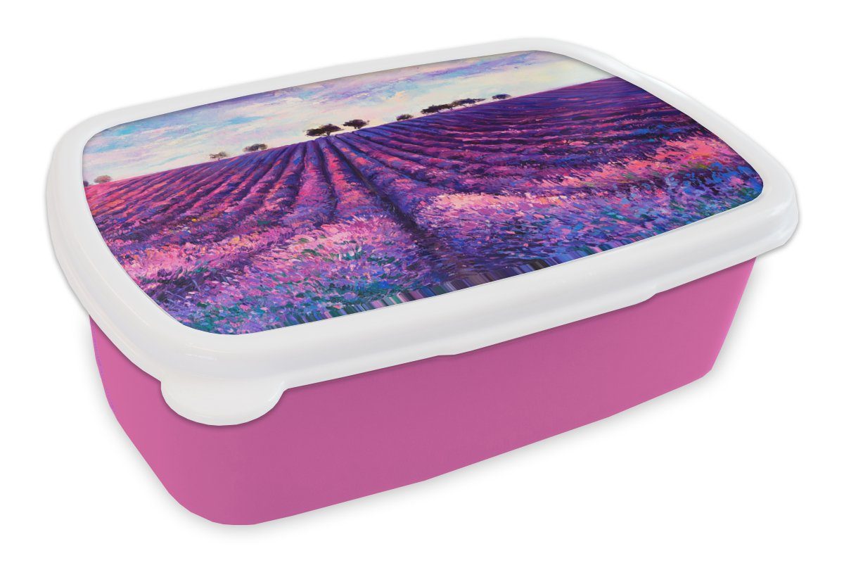 rosa Blumen, Brotbox - Snackbox, Kinder, für MuchoWow Kunststoff Ölfarbe Erwachsene, Kunststoff, Brotdose - Malerei Lunchbox Mädchen, (2-tlg),