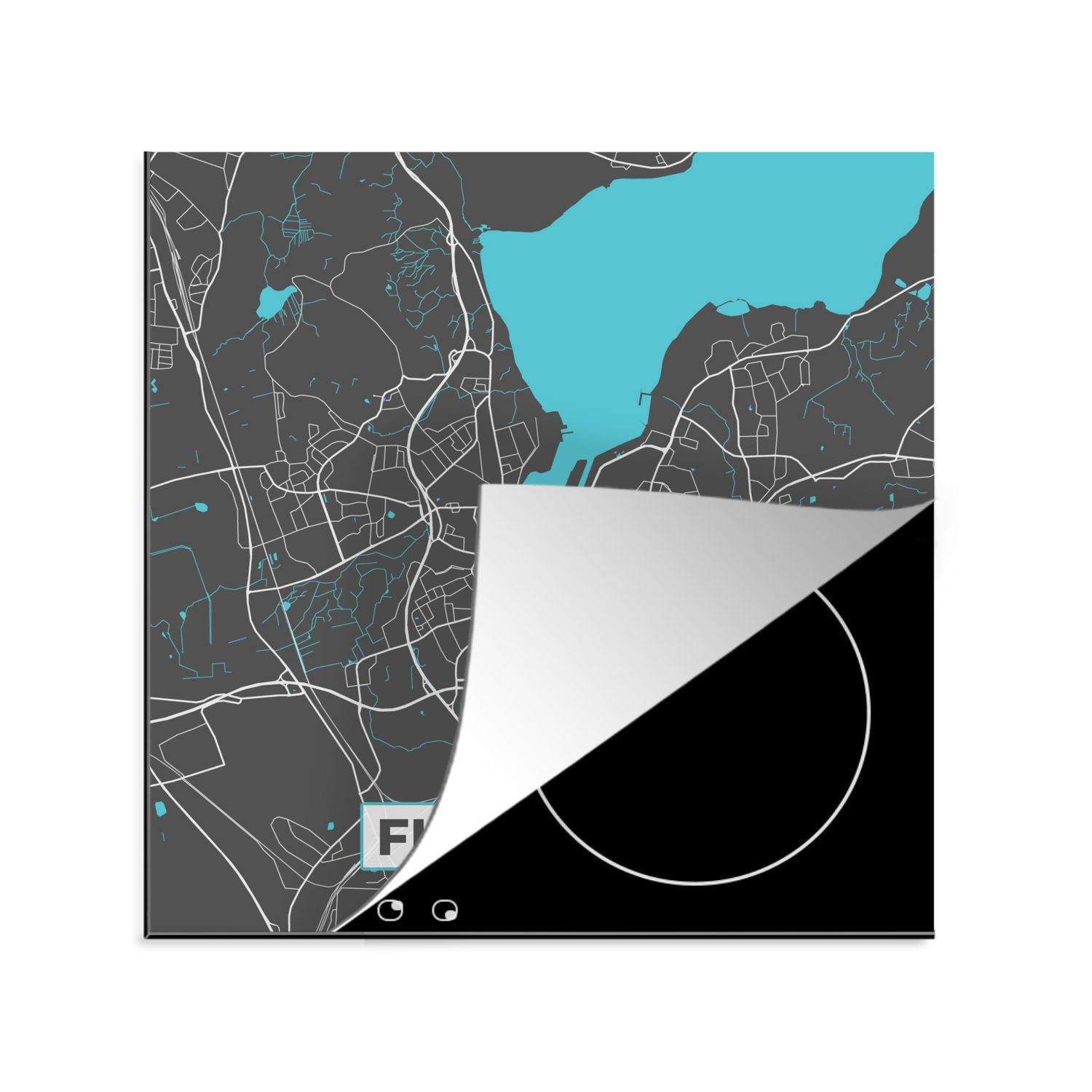 MuchoWow Herdblende-/Abdeckplatte Stadtplan (1 Blau 78x78 Arbeitsplatte Flensburg - für Ceranfeldabdeckung, - Deutschland cm, - küche - tlg), Karte, Karte Vinyl, 