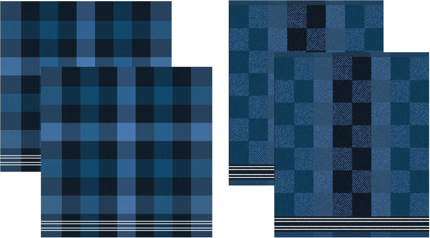 2x Feller, + 4-tlg., blau/schwarz (Set, bestehend 2x DDDDD Geschirrtuch Küchentuch Geschirrtuch) aus Combi-Set: