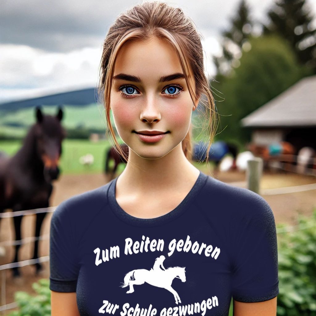 coole-fun-t-shirts T-Shirt Zum Reiten geboren - Zur Schule gezwungen Mädchen T-Shirt