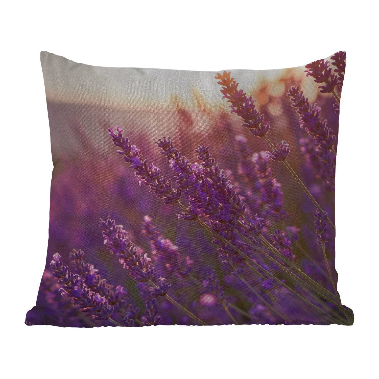 MuchoWow Dekokissen Lavendel - Lila - Sonnenlicht, Kissenbezüge, Kissenhülle, Kissen, Outdoor, 40x40 cm