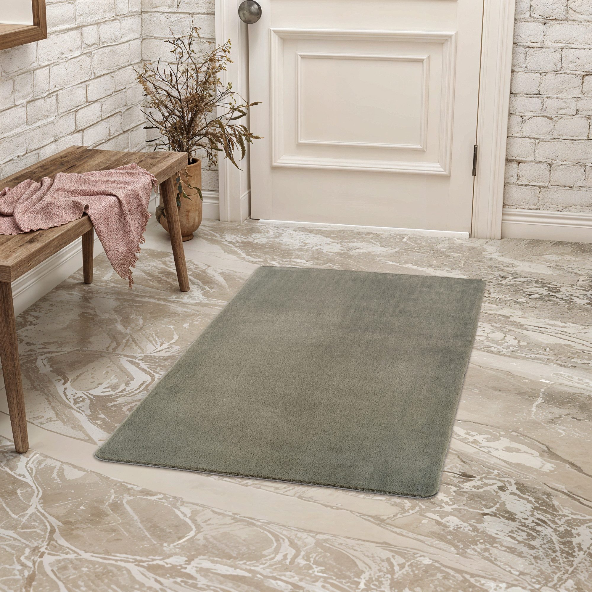 Teppium Teppich Unicolor - Einfarbig, Läufer, Höhe: 11 mm, Kurzflor Teppich Anti-Rutsch Rückseite Waschbar Flauschiger