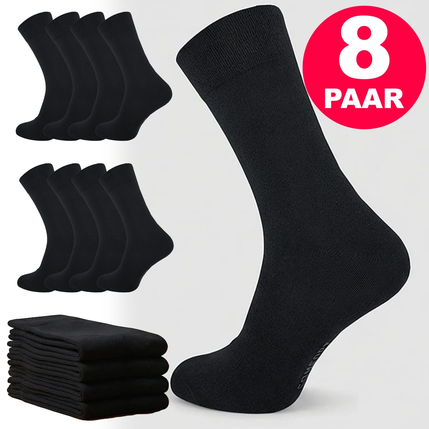 Reslad Langsocken Gesundheitssocken 8 Paar Comfort Socken ohne Gummibund & Komfortbund (8-Paar) Diabetikersocken ohne Gummi aus Baumwolle Damen & Herren
