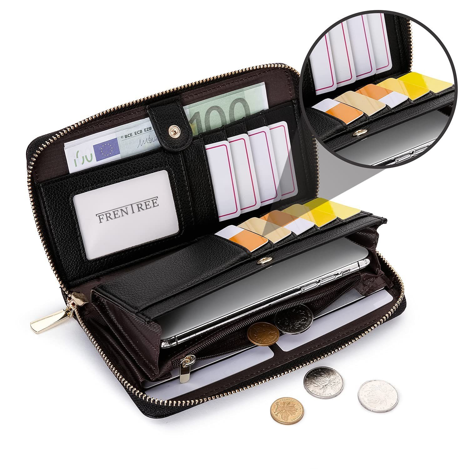 Frentree Geldbörse Damen Geldbörse für Smartphones, Portemonnaie, mit 16 Ka günstig online kaufen