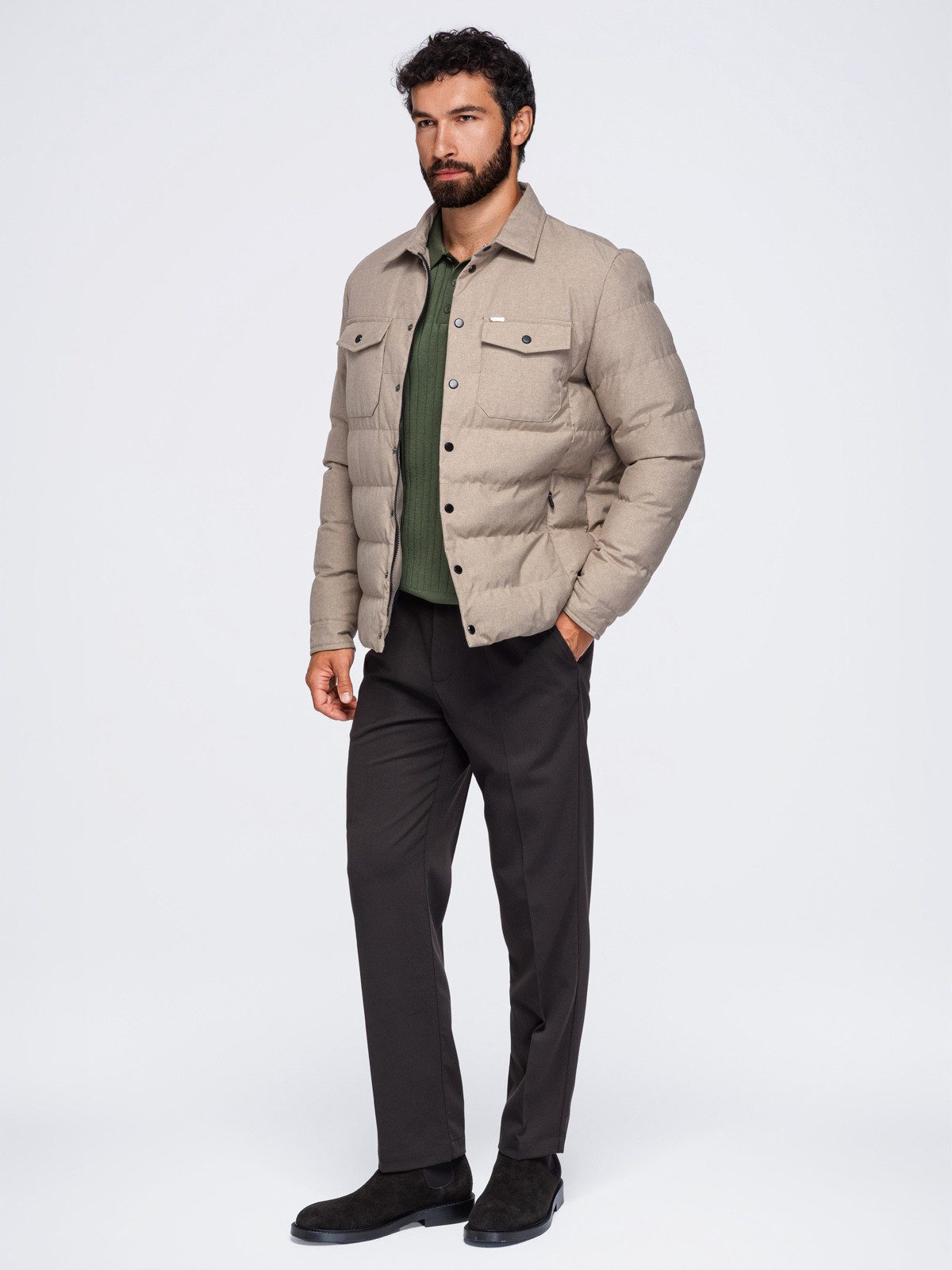 OMBRE Steppjacke Herren Steppjacke mit klassischem Kragen Beige XXL (kein Set, 1-St) in Unifarbe – Bild 2 von 5