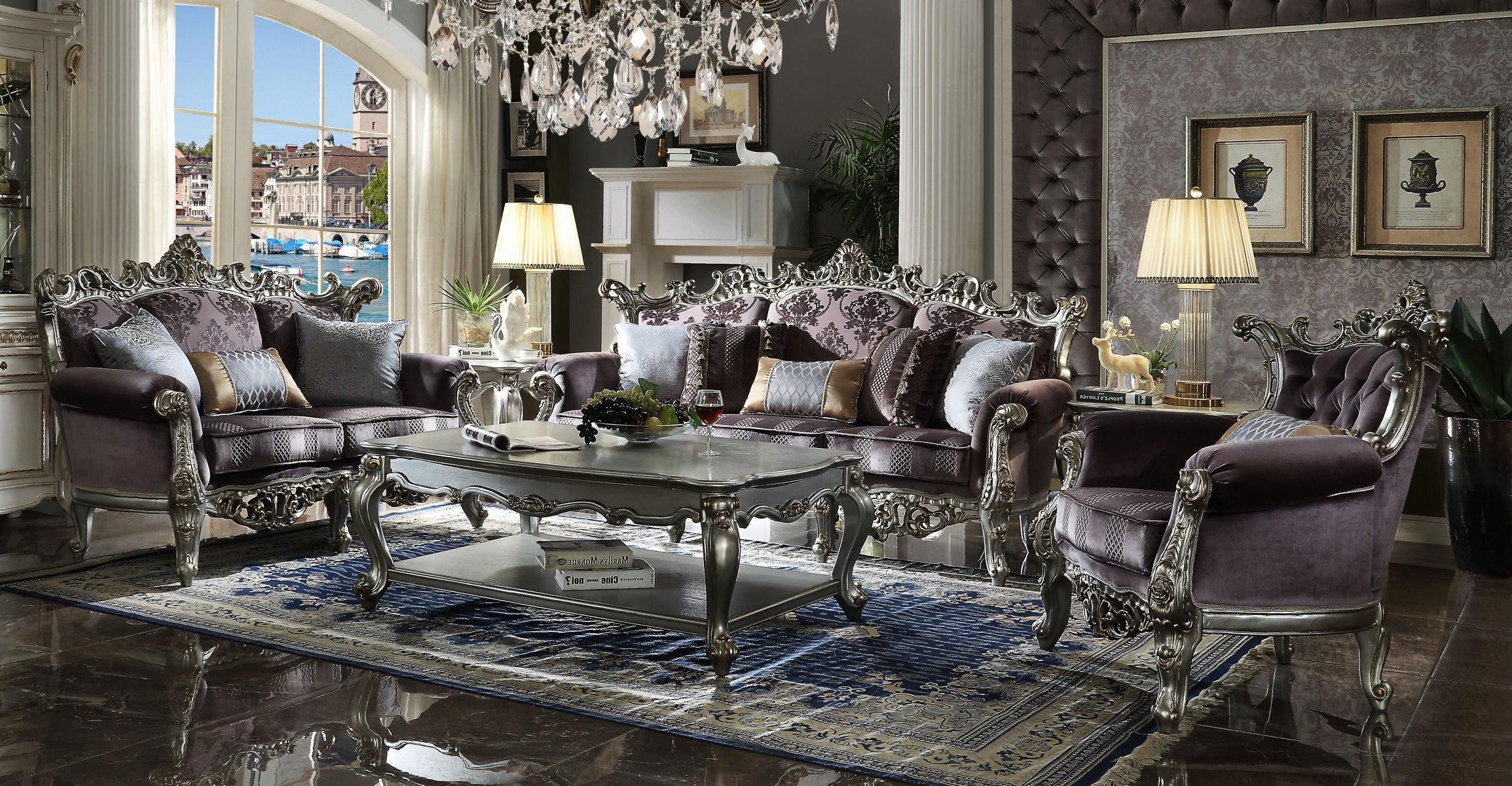 Xlmoebel 3-Sitzer Helle Barock Sofa Couch aus Textil für das Wohnzimmer, 1 Teile, Made in Europa