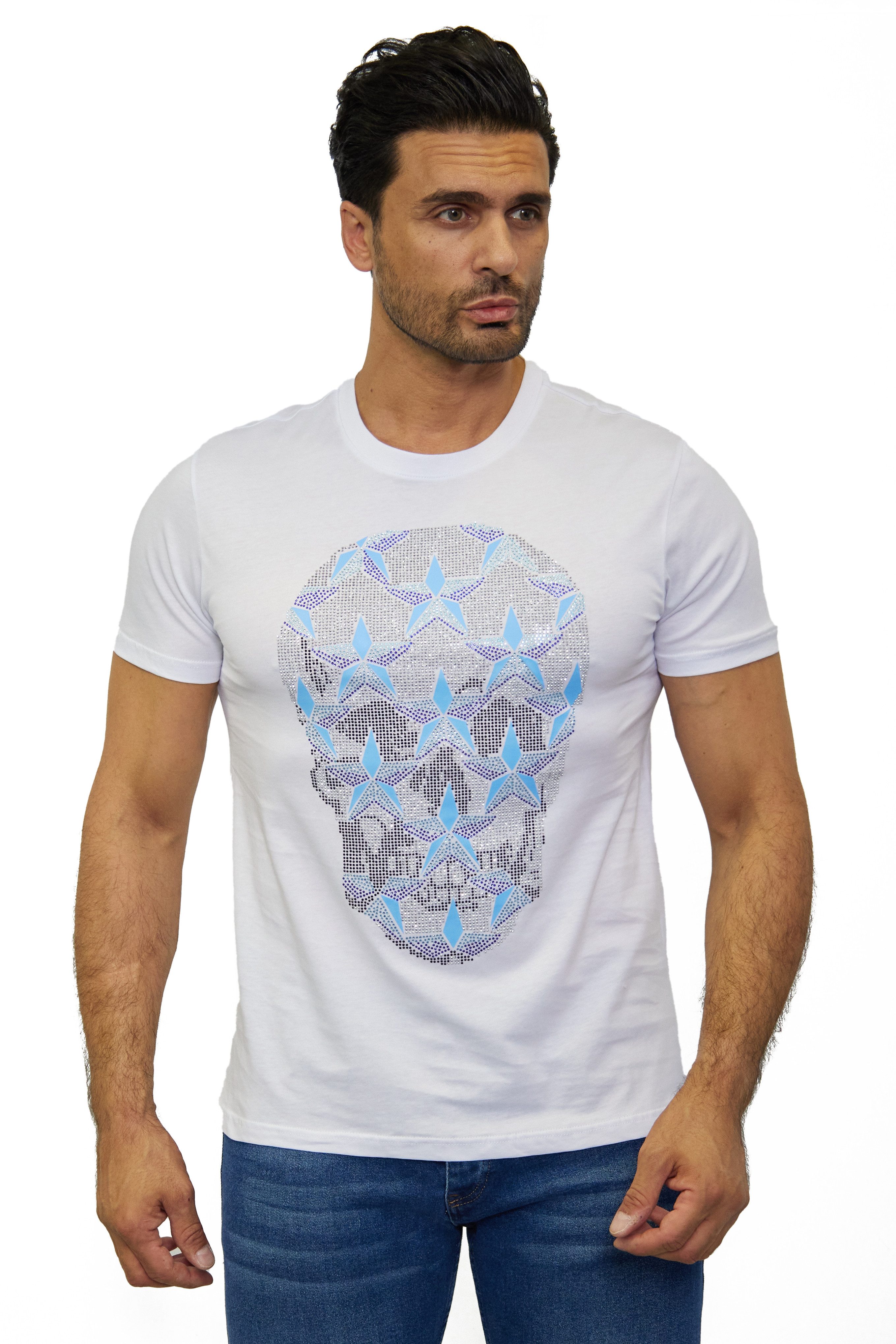 T-Shirt Lässiges Herren Totenkopf T-Shirt in Slim Fit Weiß L