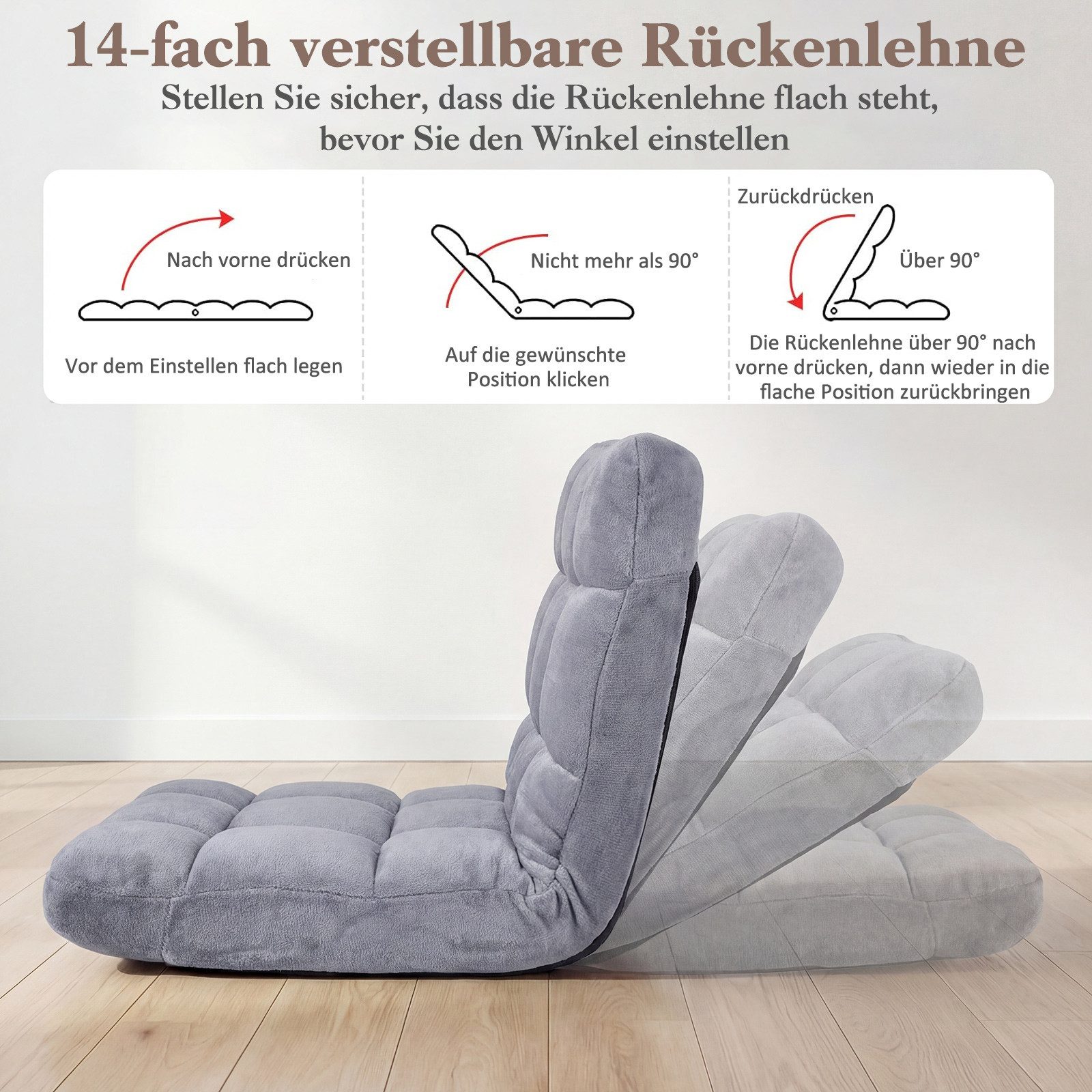 COSTWAY Relaxsessel, Bodenstuhl mit verstellbarer Rückenlehne faltbar gepolstert