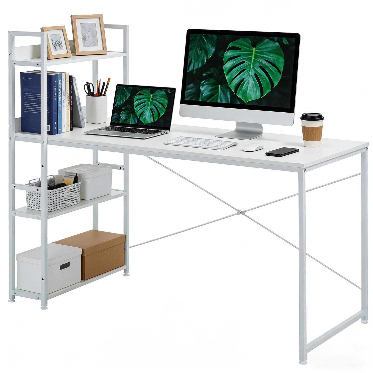 DUMOS Schreibtisch Computertisch (1 × Schreibtisch), Breite: 120/140 cm,Mit 3 Ablagefächern