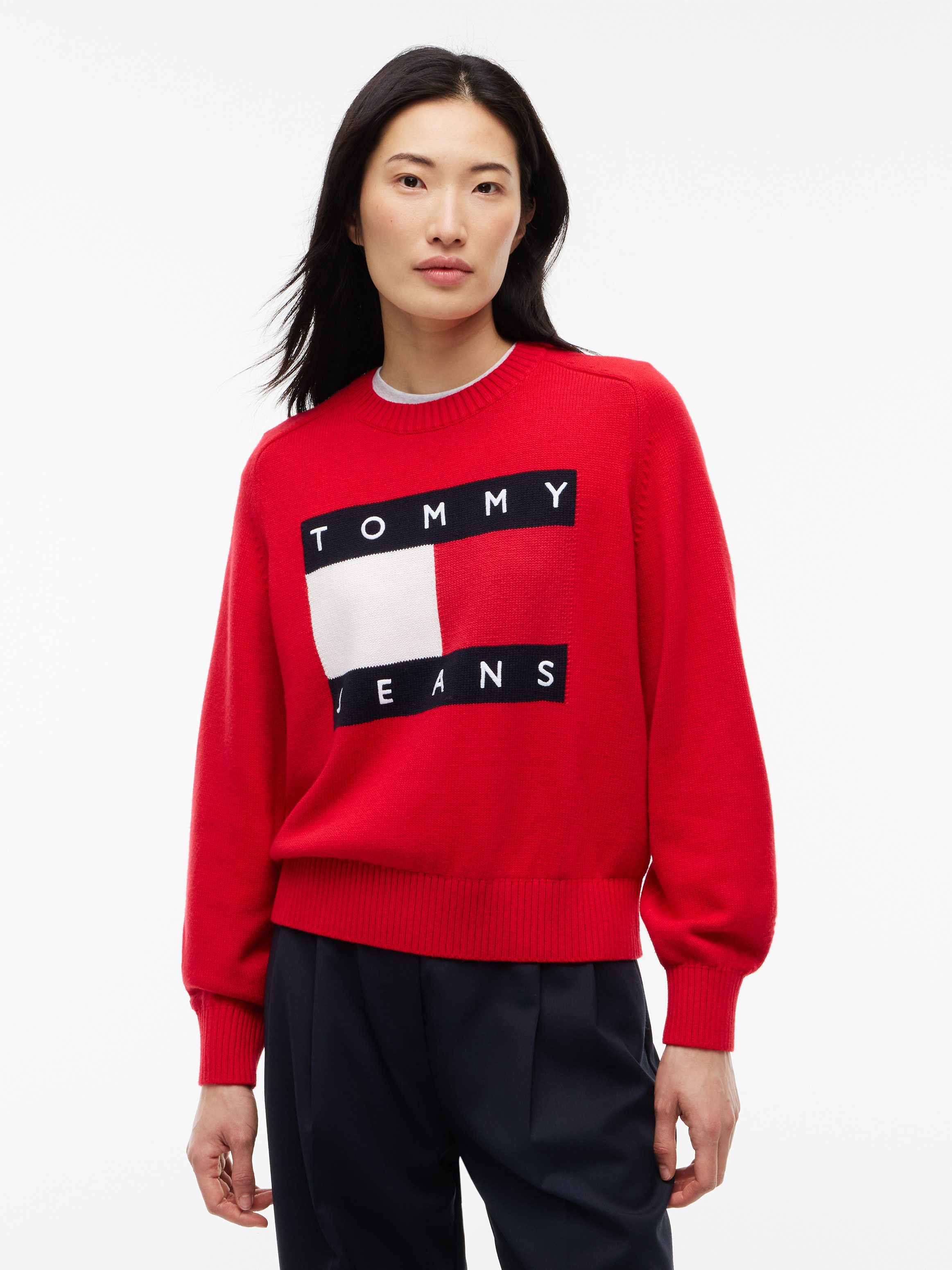 Tommy Jeans Rundhalspullover TJW FLAG SWEATER EXT Baumwollmischung