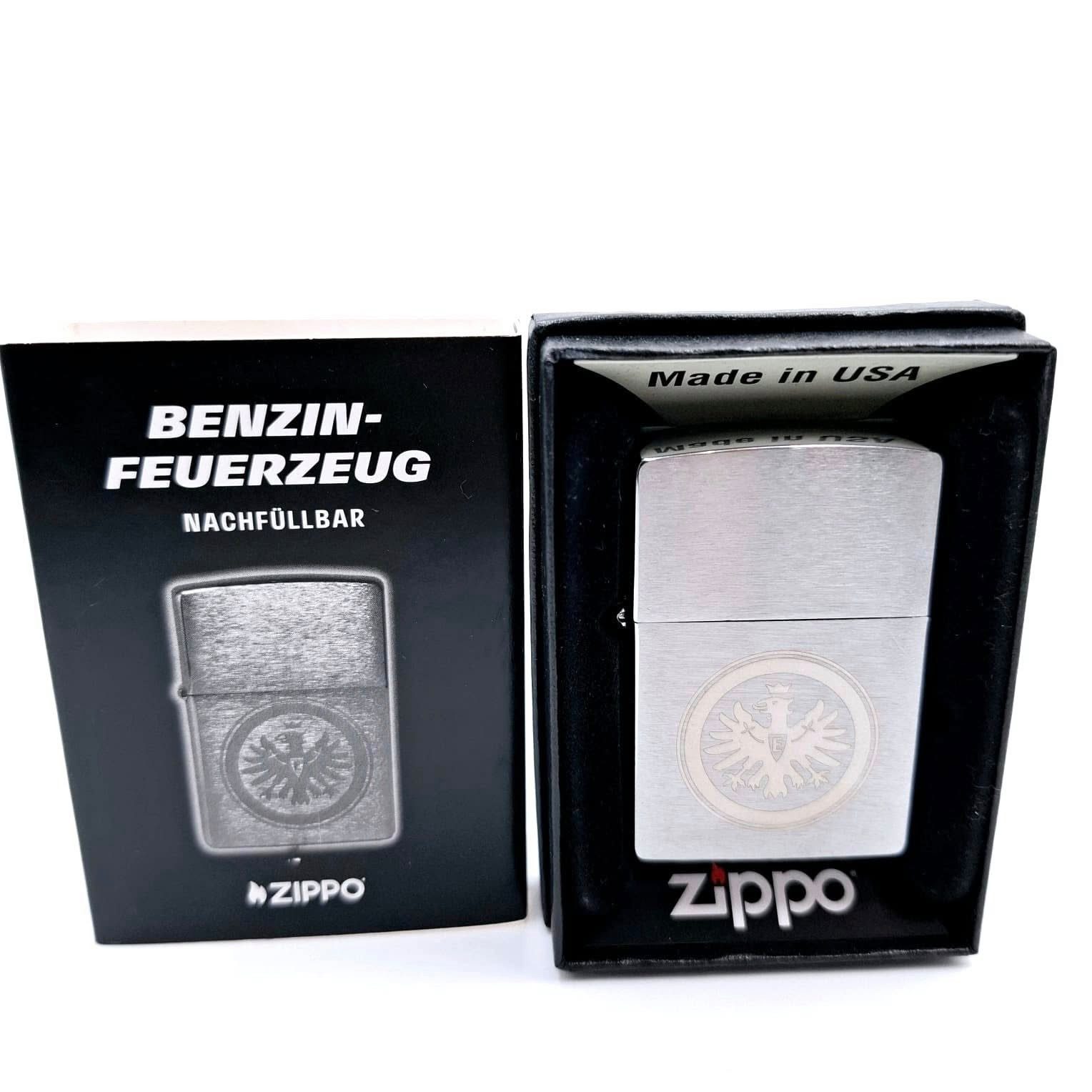 Zippo Feuerzeug Eintracht Frankfurt SGE Fussball chrome gebürstet mit Logo (inkl. Zippo Geschenkbox), Made in USA