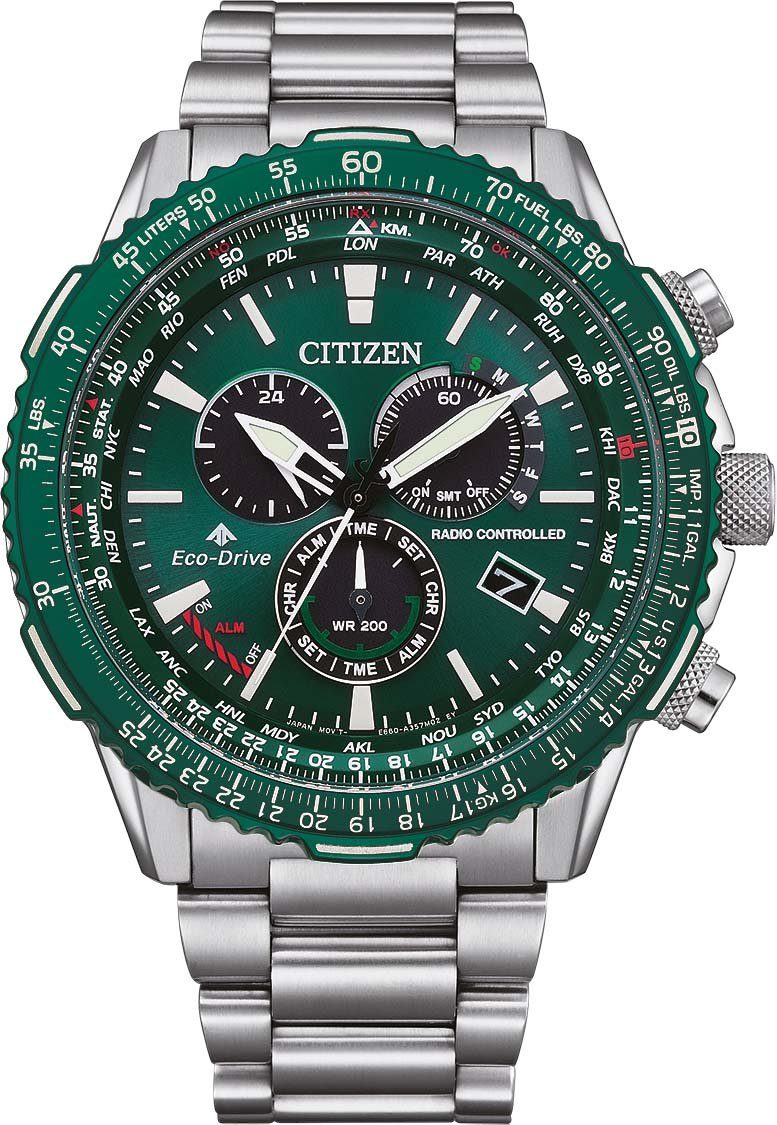 Citizen Funkchronograph Promaster Sky CB5004-59W, Armbanduhr, Herrenuhr, Solar, Stoppfunktion, bis 20 bar wasserdicht