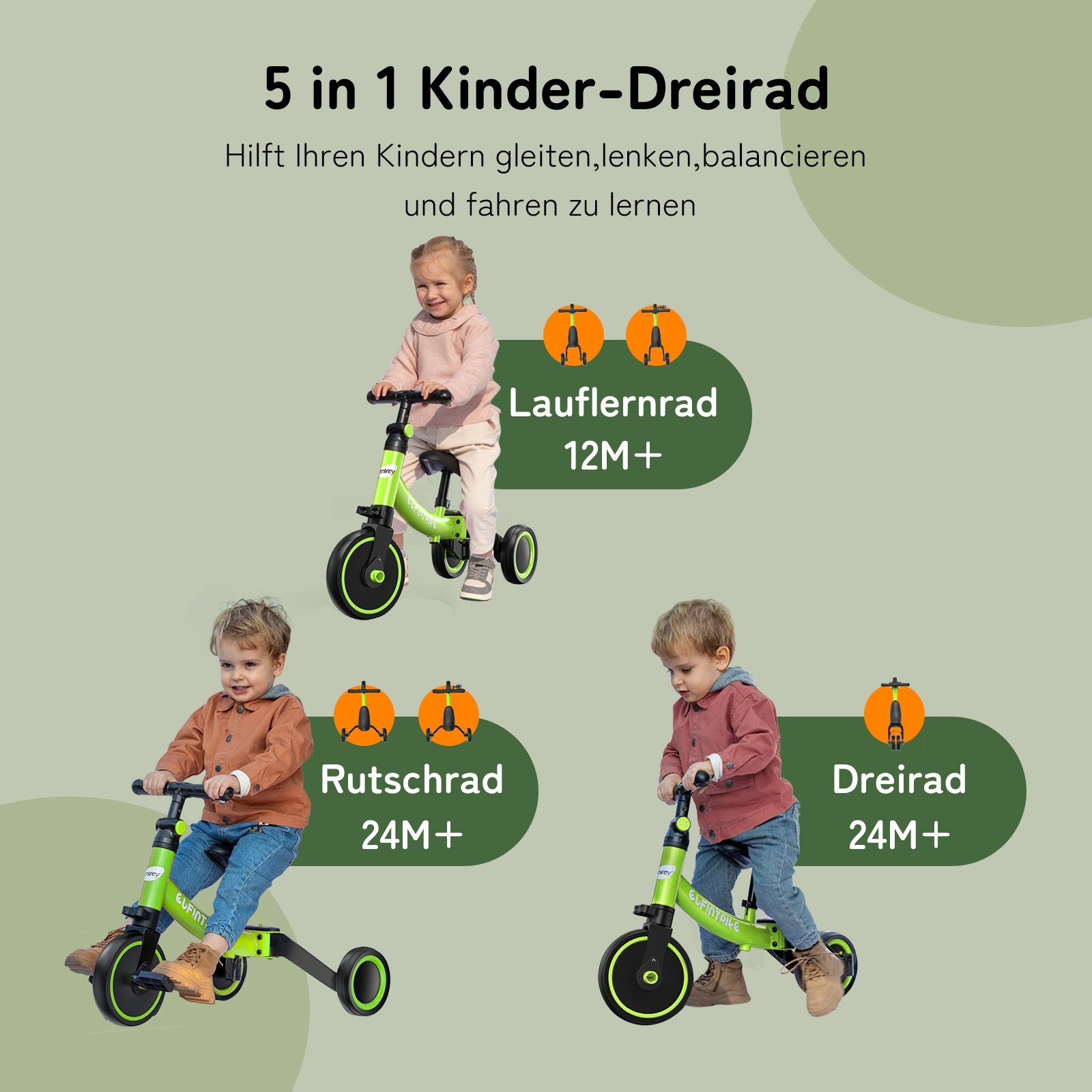 besrey Dreirad Kinderdreirad 5-in-1 Laufrad Lauffahrrad Geschenk für Kinder günstig online kaufen