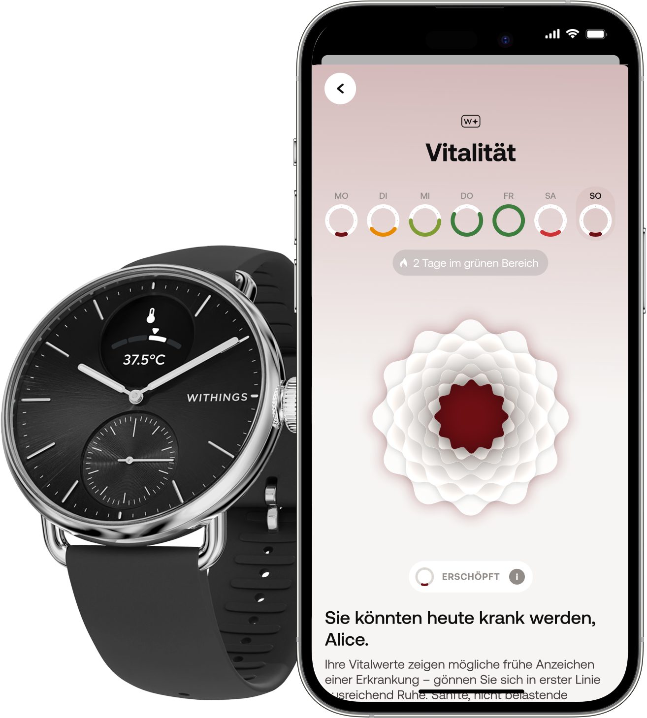 Withings ScanWatch 2 38mm, hybrid, Akku bis 35 Tage, 50 M Wasserdicht Smartwatch (HealthSense OS), Aktivitätstracking, Schlafüberwachung, Herzgesundheit, Temperatur uvm.