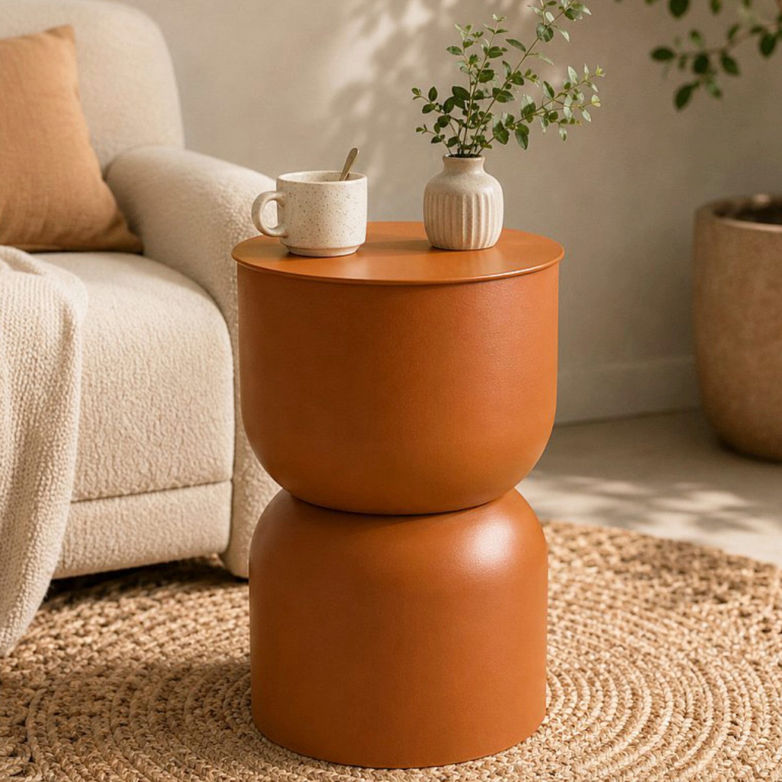 Koopman Beistelltisch Metalltisch Sofatisch Sanduhr Braun 47x30cm (Stück, 1-St., Packung), Ø 30cm, Terracottafarbend, Höhe 47cm, hohl