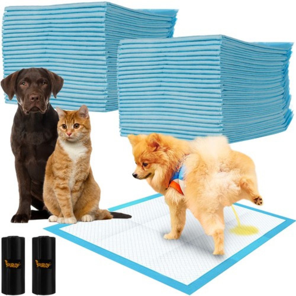 Purlov Hundematte Hygieneeinlage 60x60 cm Pipiunterlage, Vliesstoff, wasserdicht, mit 30 Kotbeuteln von Purlov