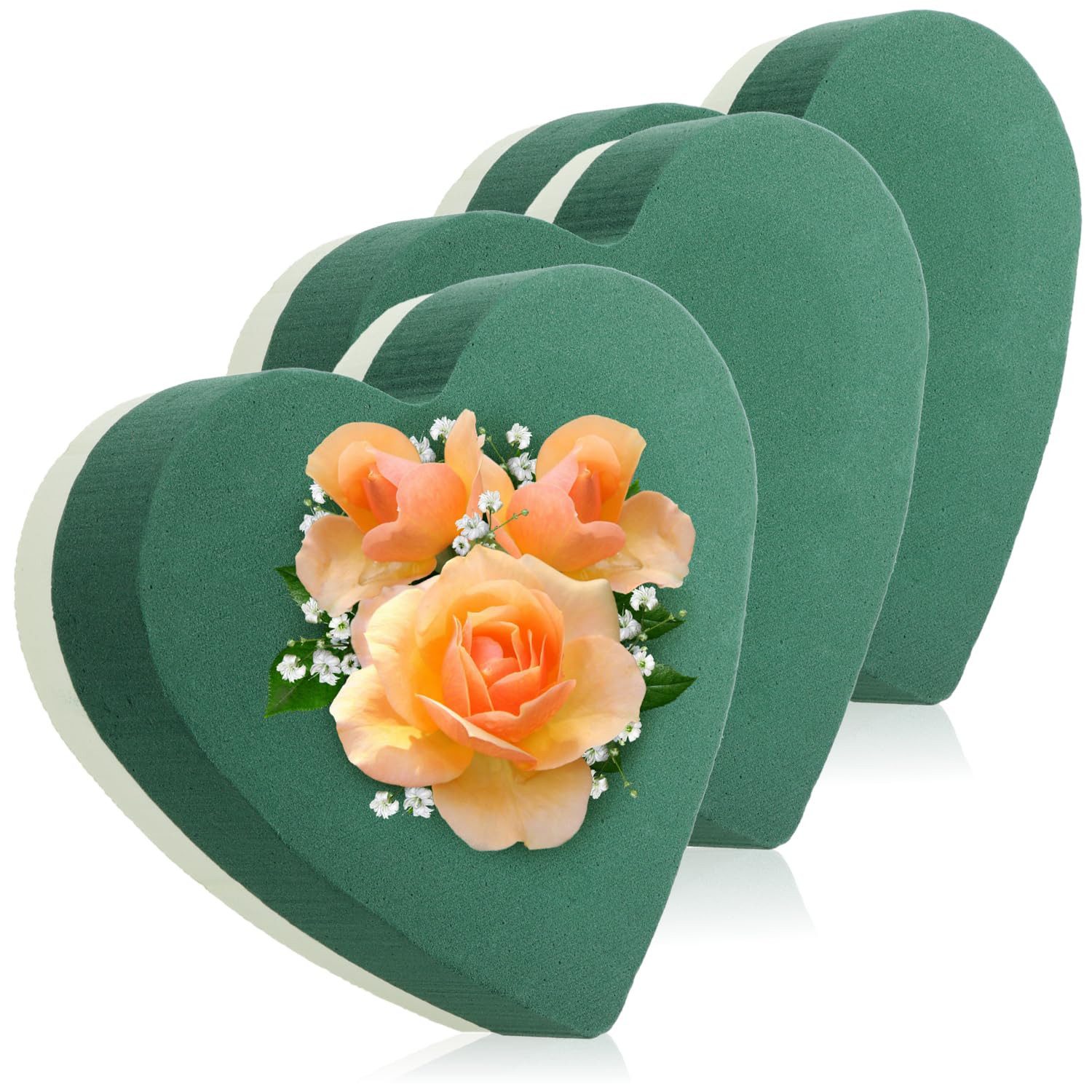 com-four Bastelmoos Steckmasse für Blumengestecke in Herzform, (3-tlg), Steckschwamm zum Basteln für Hochzeit, Ostern und Geburtstag