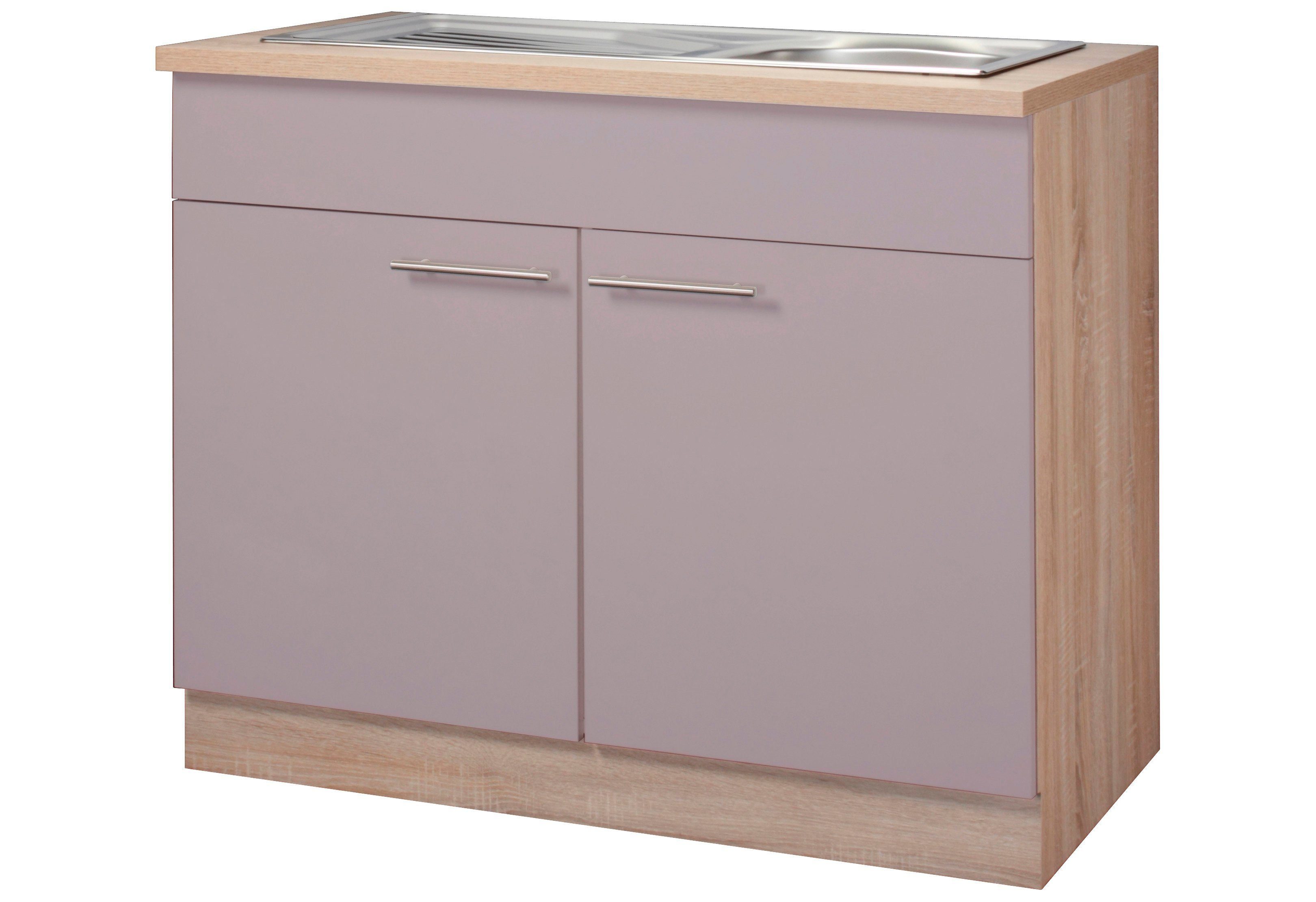 wiho Küchen Spülenschrank Montana 100 cm breit Trüffel/Eichefarben | Spülenschränke