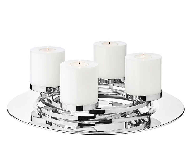 EDZARD Adventskranz La Annabel, (40 cm) Kerzenhalter für Stumpenkerzen, Adventsleuchter als Weihnachtsdeko für 4 Kerzen, Kerzenkranz als Tischdeko mit Silber-Optik