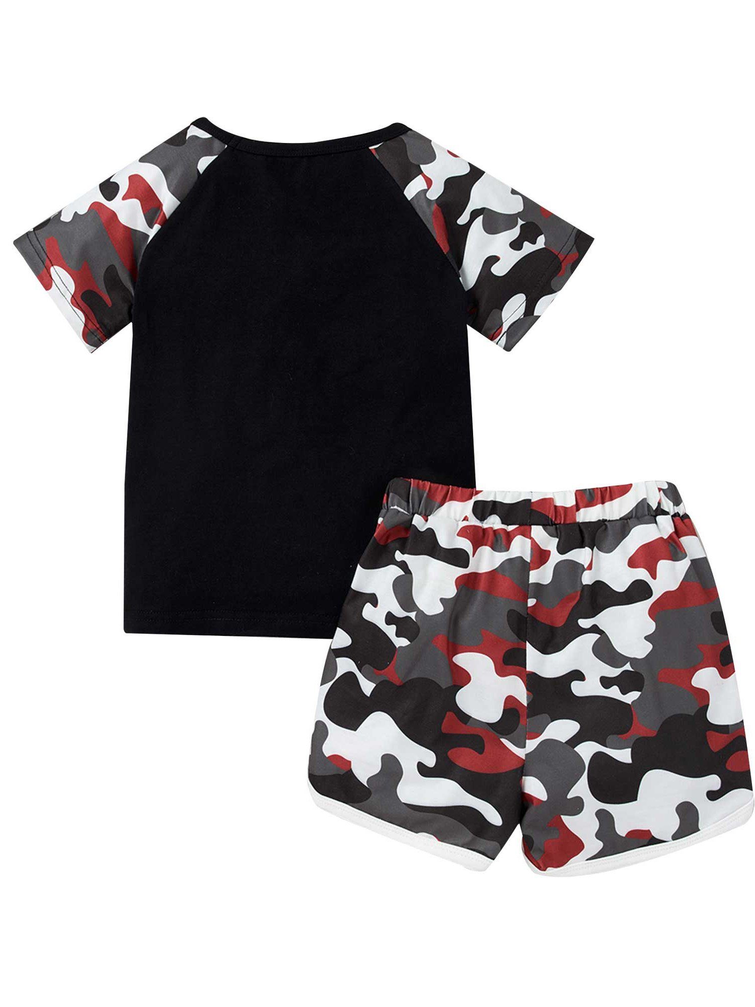 Kinder Kids (Gr. 92 -146) LAPA Sportanzug LAPA Camo-Anzug für Mädchen, Briefdruck, kurze Ärmel + Shorts