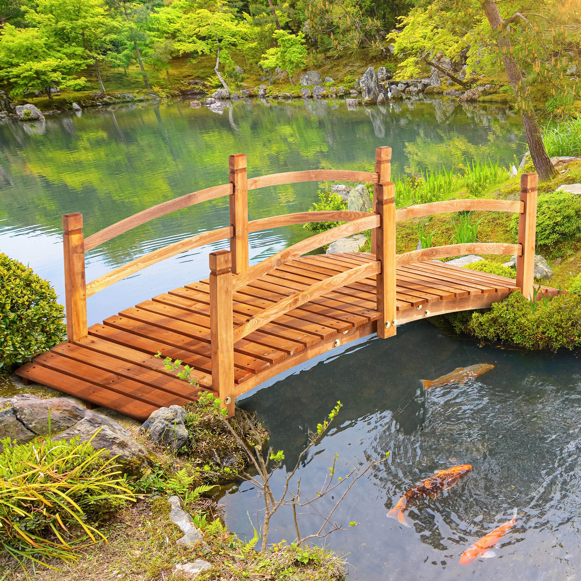 Outsunny Zierbrücke begehbar Holzsteg Teichbrücke mit günstig online kaufen