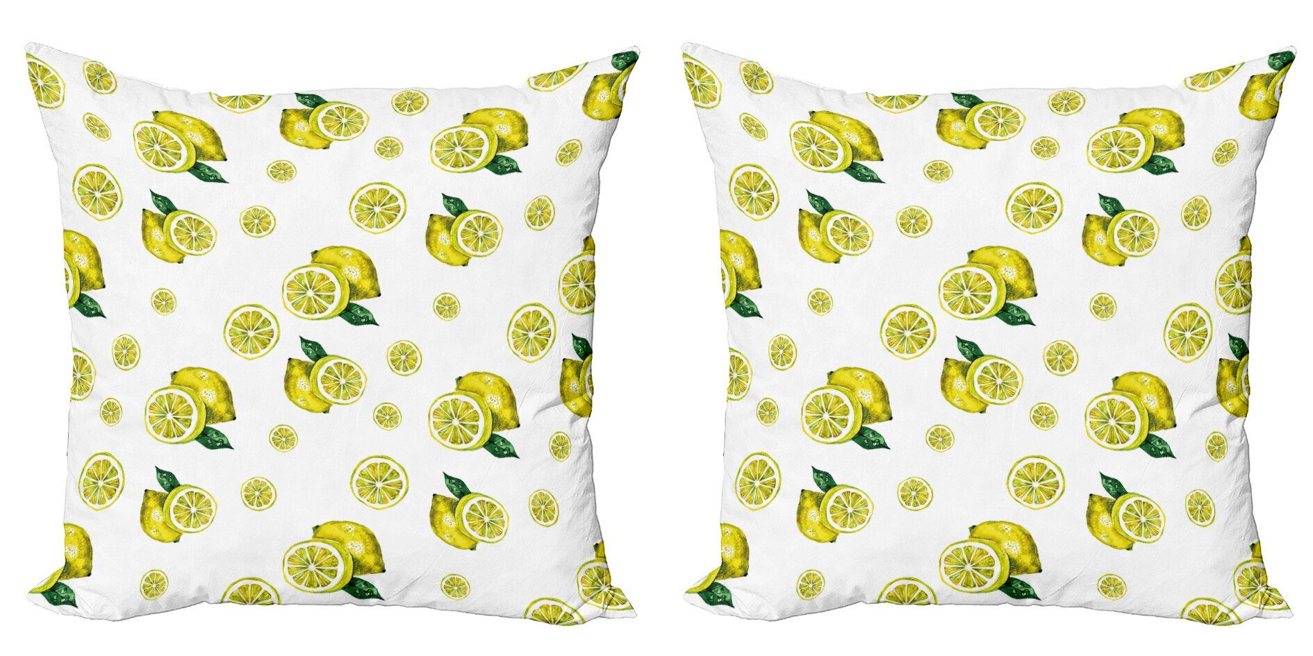 Doppelseitiger Zitronenscheiben Küche Modern Abakuhaus Digitaldruck, (2 Accent Kissenbezüge Stück), Blätter