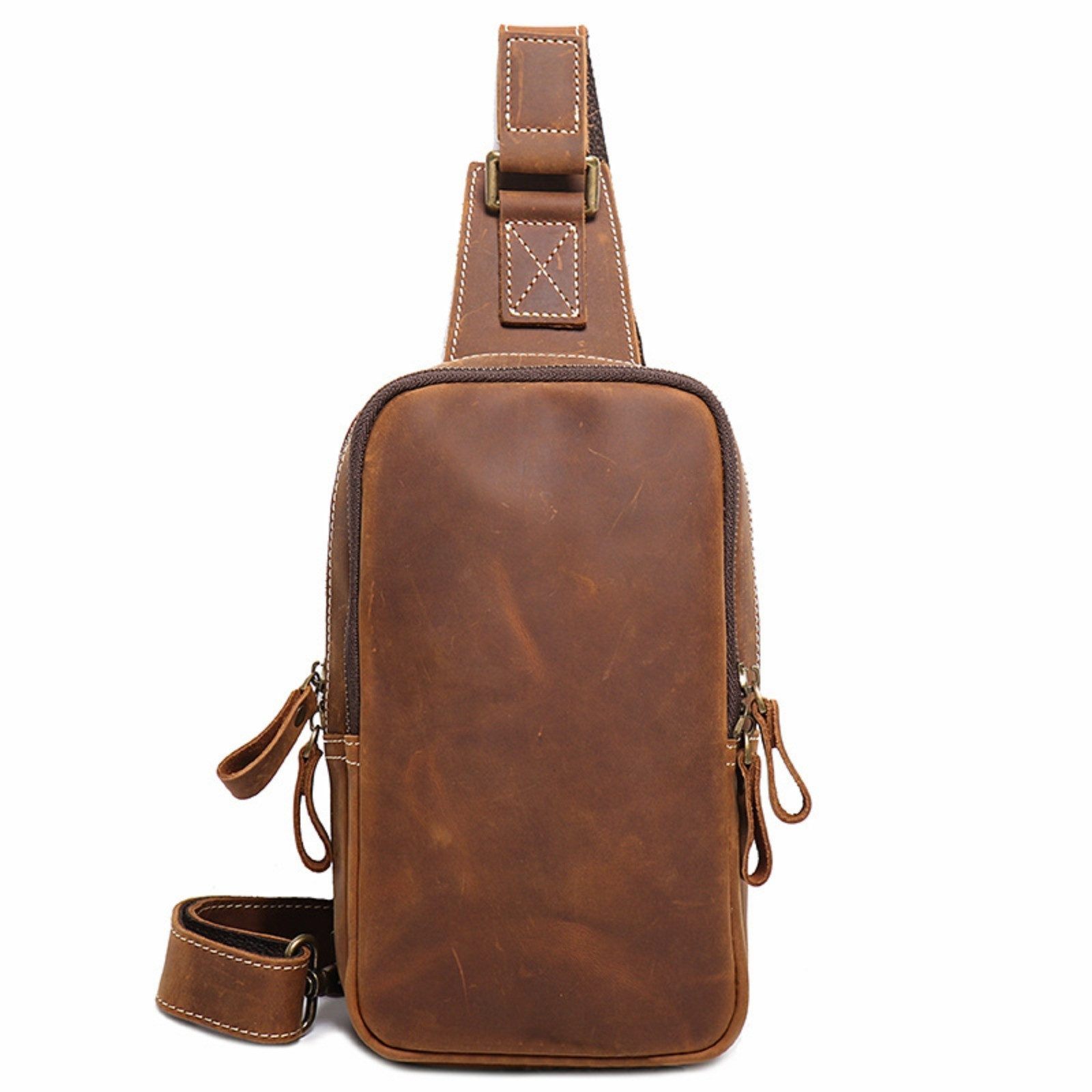 YUBRO STUDIO Messenger Bag Herren Brusttasche Leder Retro Sling Bag fur iPad Mini Handy