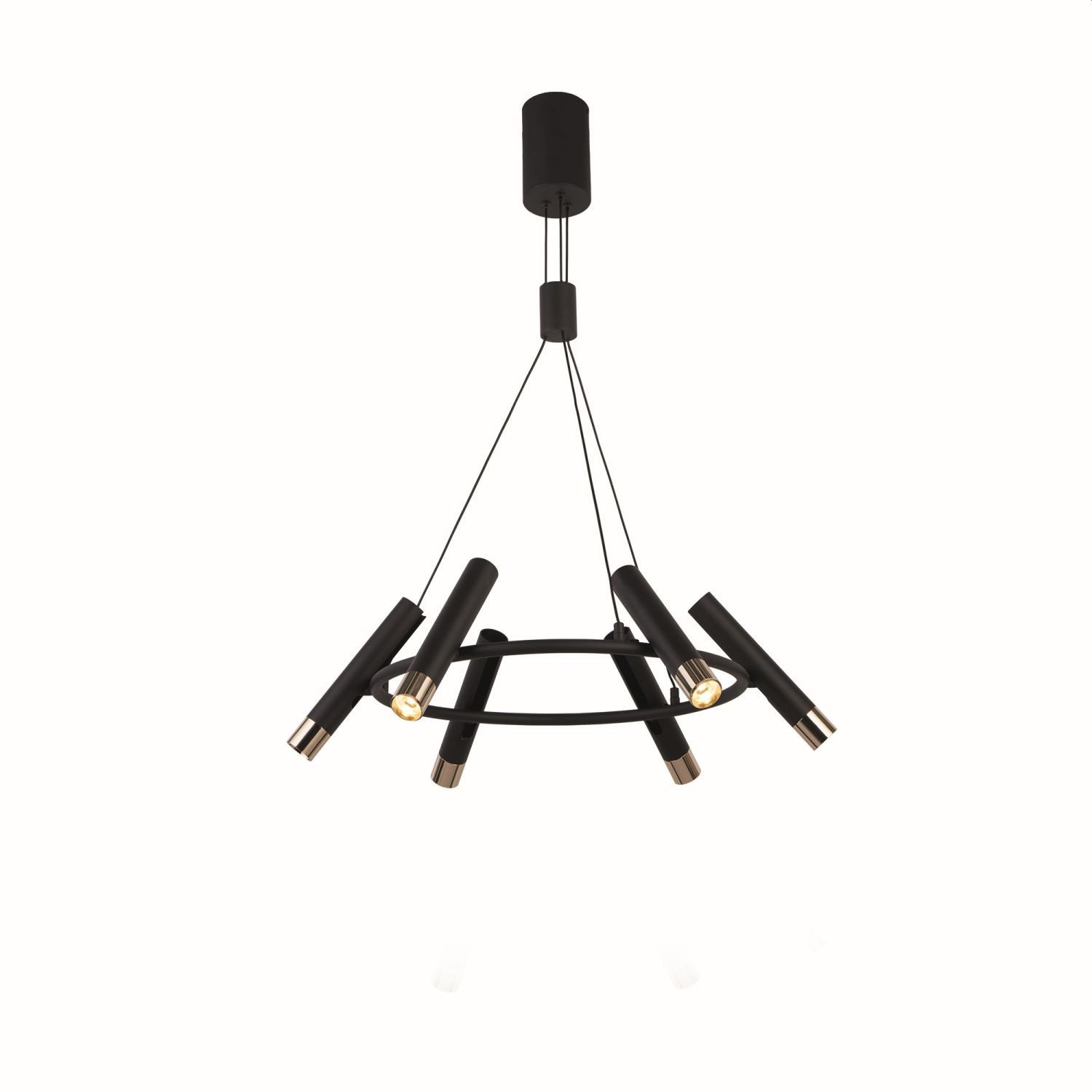 Licht-Erlebnisse Pendelleuchte JORDAN, LED, Warmweiß, LED Ø 70 cm in Schwarz Gold 3000 K 1426 lm Metall Modern verstellbar
