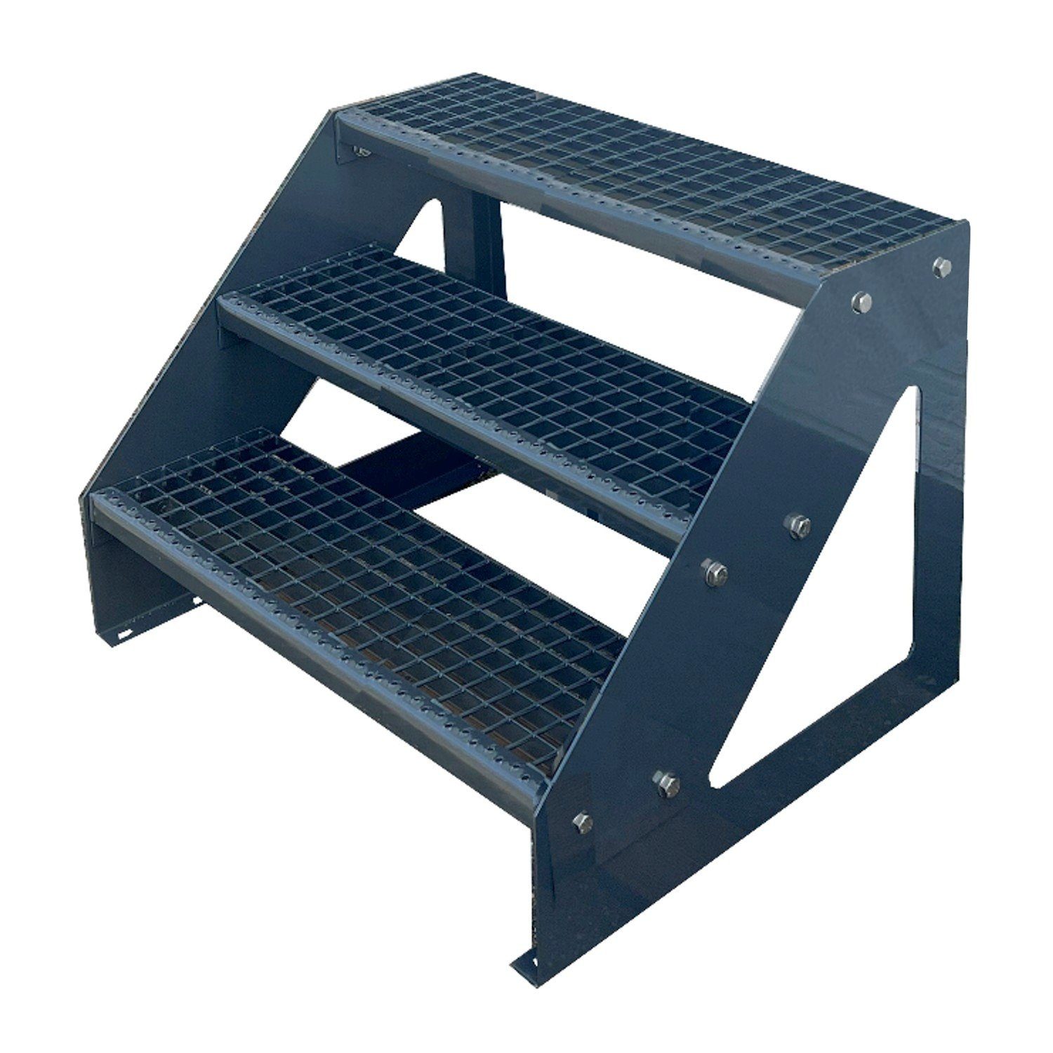 Kaminbau Mierzwa Außentreppe Premium Treppe Anthrazit mit oder ohne Geländer, für Geschosshöhen bis 57.00 cm, Stufen Gitterroststufen nach DIN 24531, (Höhe 57 cm, Stufenbreite und Geländerart wählbar), Gartentreppe Stahltreppe Wetterfest Rostfrei Feuer-Ve