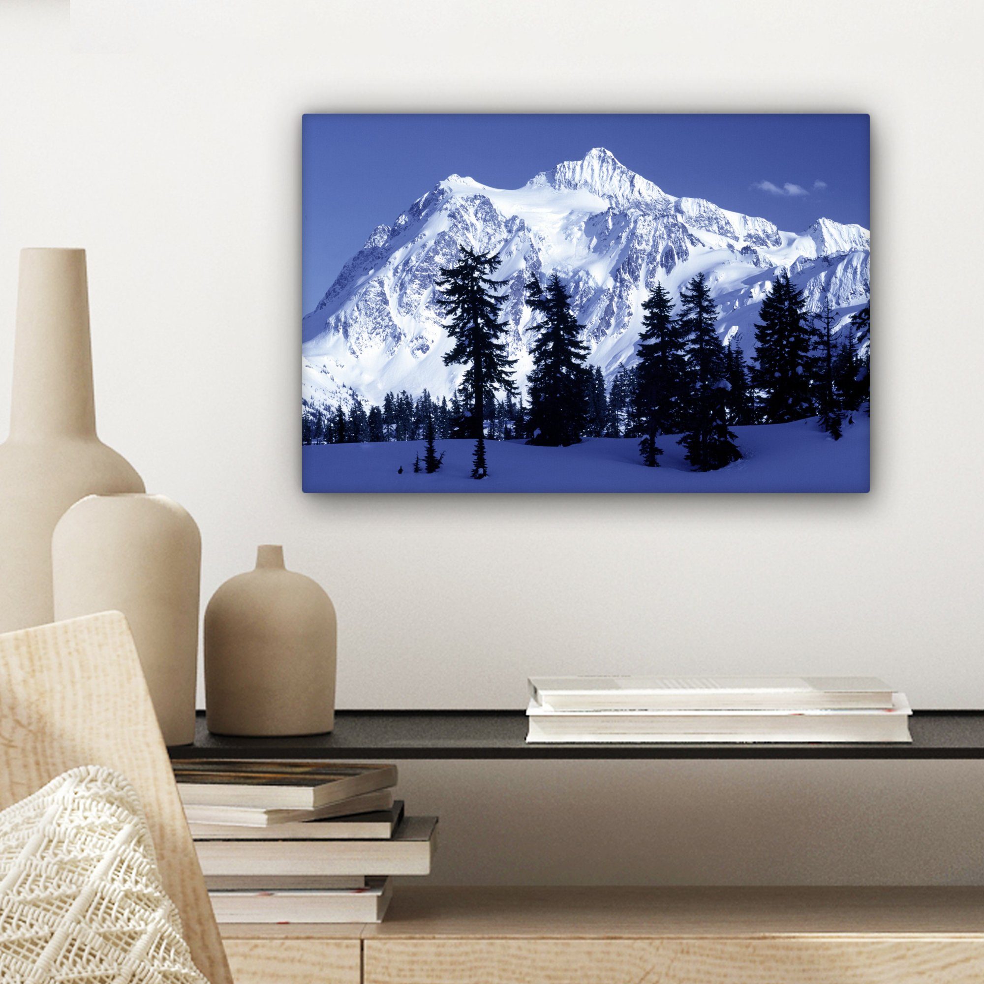 OneMillionCanvasses® Leinwandbild Berg Schnee, 30x20 mit Leinwandbilder, cm Wanddeko, St), ewigem (1 Aufhängefertig, Wandbild