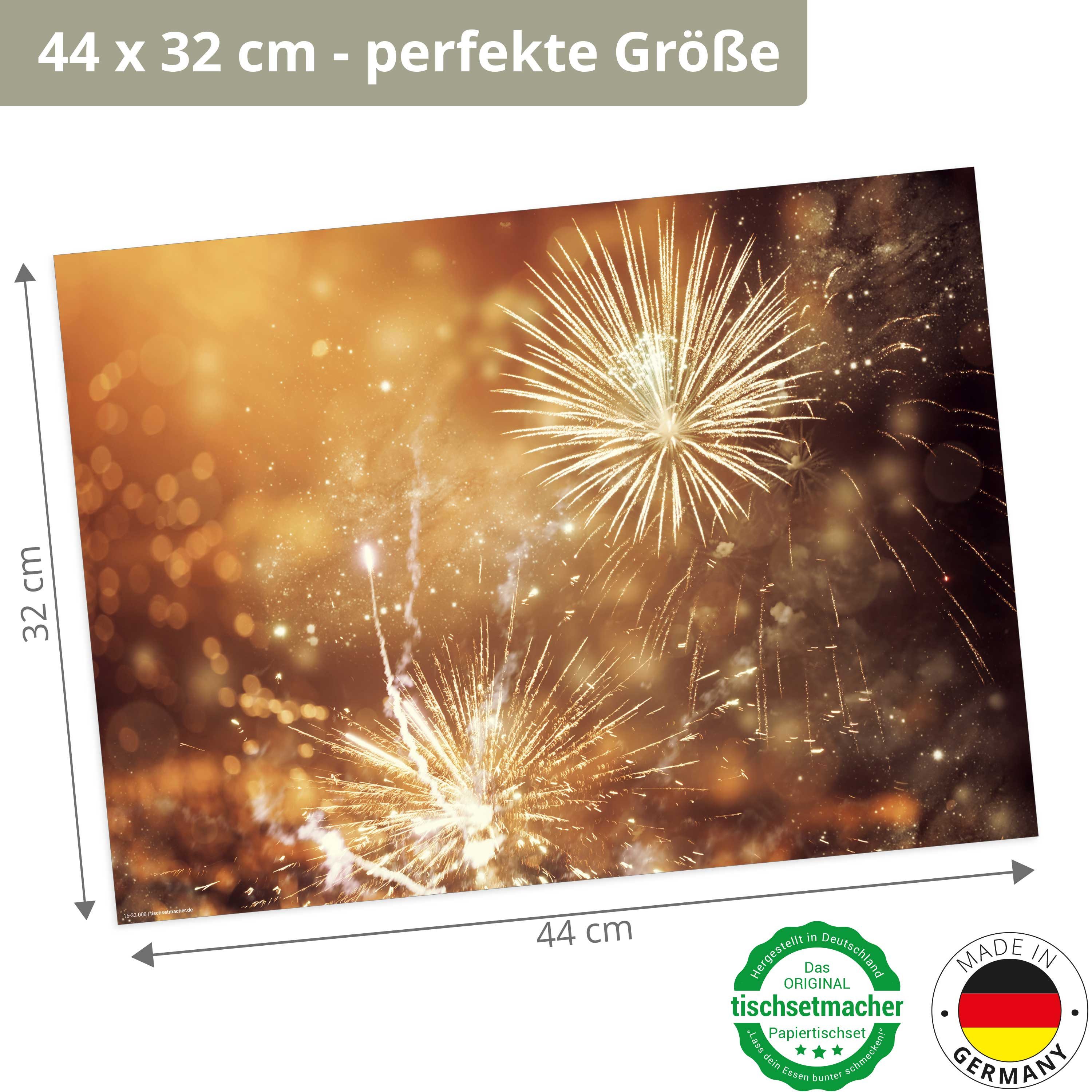 Tischsetmacher Platzset Tischsets I Platzsets - Silvesterdeko - Feuerwerk bronze, (44 x 32 cm / bronze, 12-St., aus Naturpapier in Aufbewahrungsmappe für tolles Ambiente), Tischdeko Made in Germany