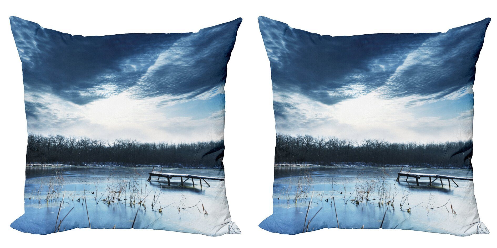 Blue Winter Digitaldruck, (2 Mountain Lake Kissenbezüge Abakuhaus Stück), Doppelseitiger Szene Modern Accent