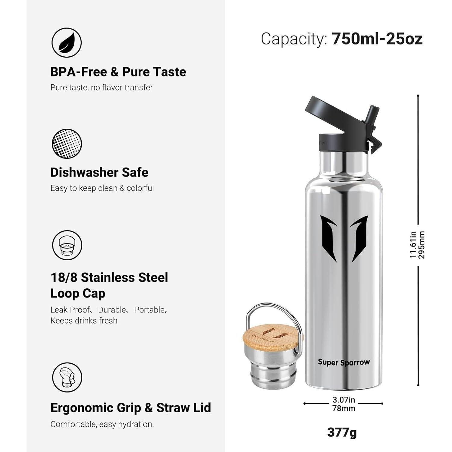 LuxusKollektion Thermoflasche Trinkflasche Edelstahl Auslaufsicher BPAfrei 750 ml Edelstahl
