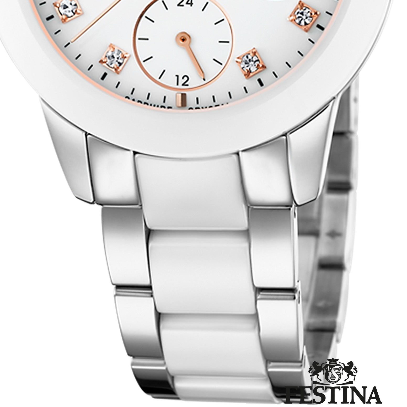 Festina Quarzuhr Festina Damen Uhr F20497/1 Edelstahlband, (Analoguhr), Damen Armbanduhr rund, Edelstahl, Keramikarmband silber, weiß, Fashion