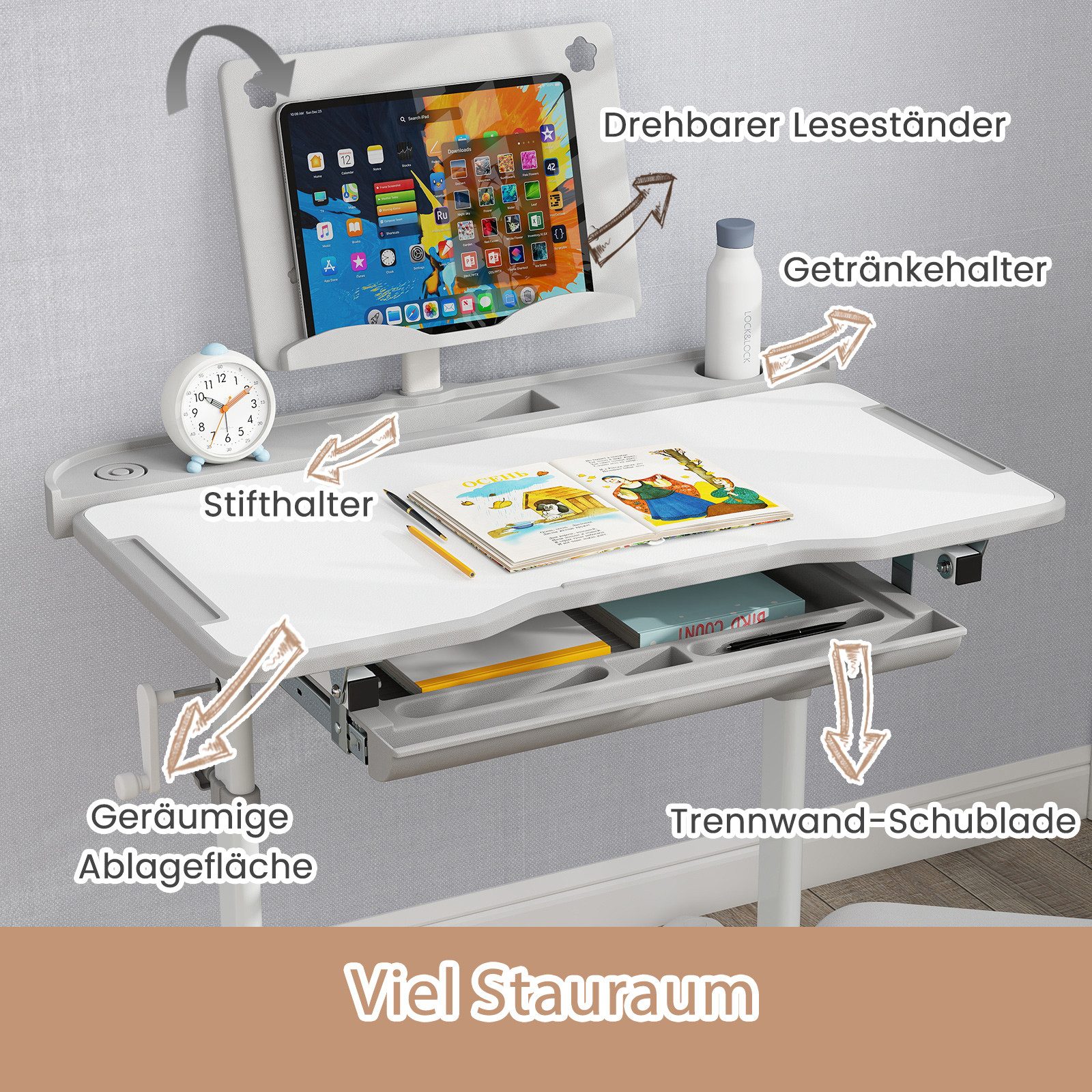 COSTWAY Kinderschreibtisch (2-St), mit Stuhl, kippbar günstig online kaufen