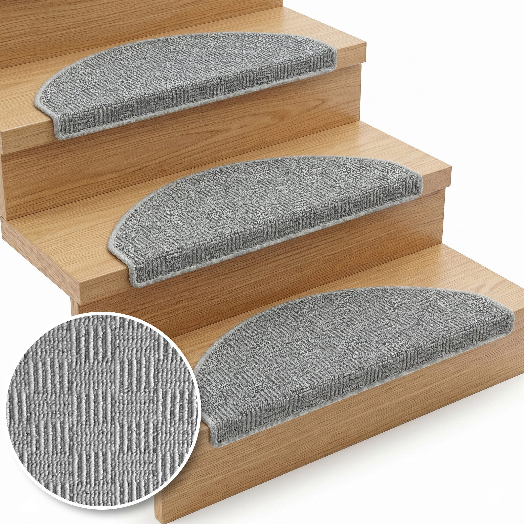 Floordirekt Stufenmatte Treppenmatte Monaco halbrund rutschhemmend schalldämmend antistatisch, Robuster Winkel mit Klebeband