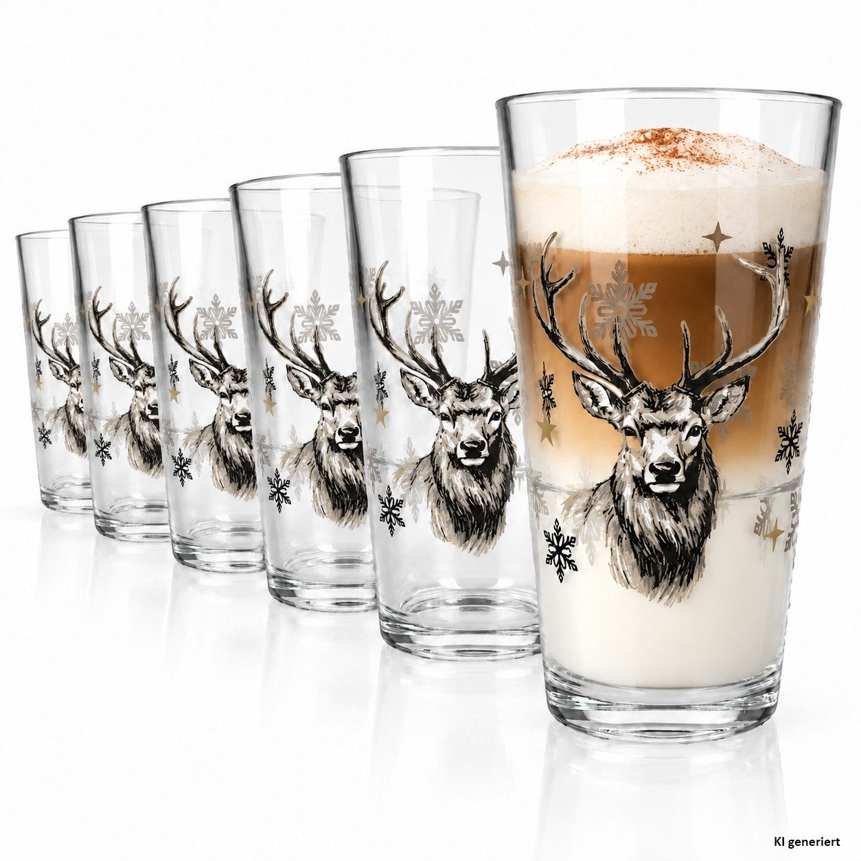 MamboCat Latte-Macchiato-Glas 6x Winter Alois Latte Macchiato Glas 300ml Hirsch Trinkglas stapelbar, Glas